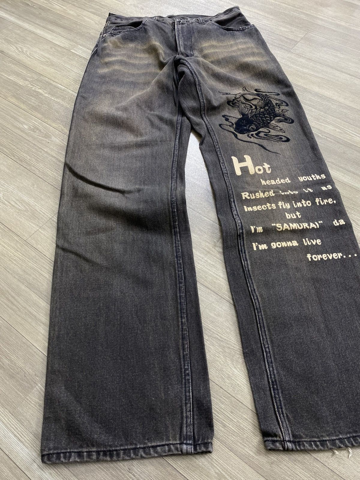 PPFM Vintage PPFM Sukajan Koi Fish Embroidery Samurai Style Jeans Size US 28 / EU 44 - 4 Thumbnail