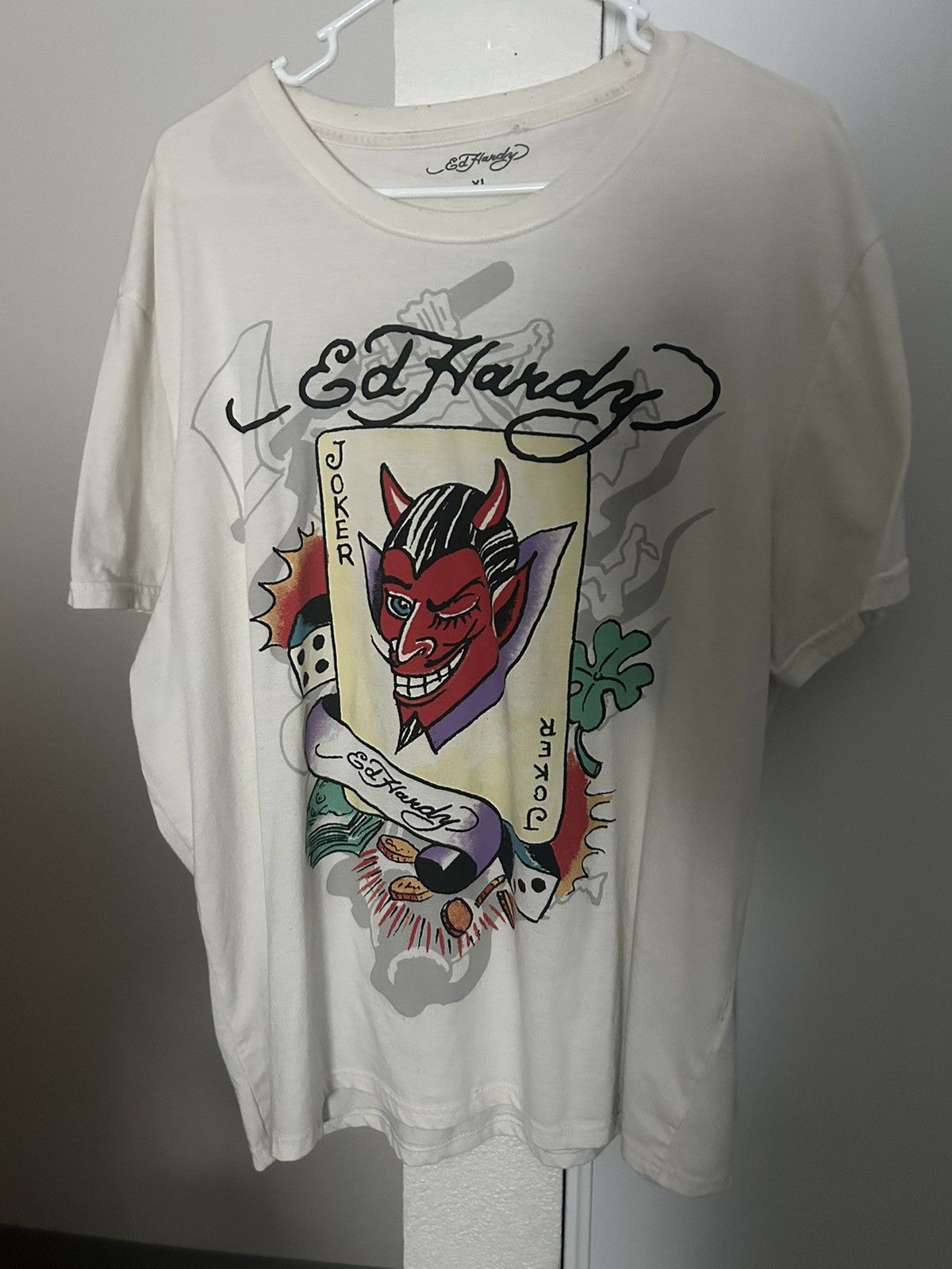 Ed Hardy × Vintage white ed hardy joker card shirt Size US XL / EU 56 / 4 - 1 Thumbnail