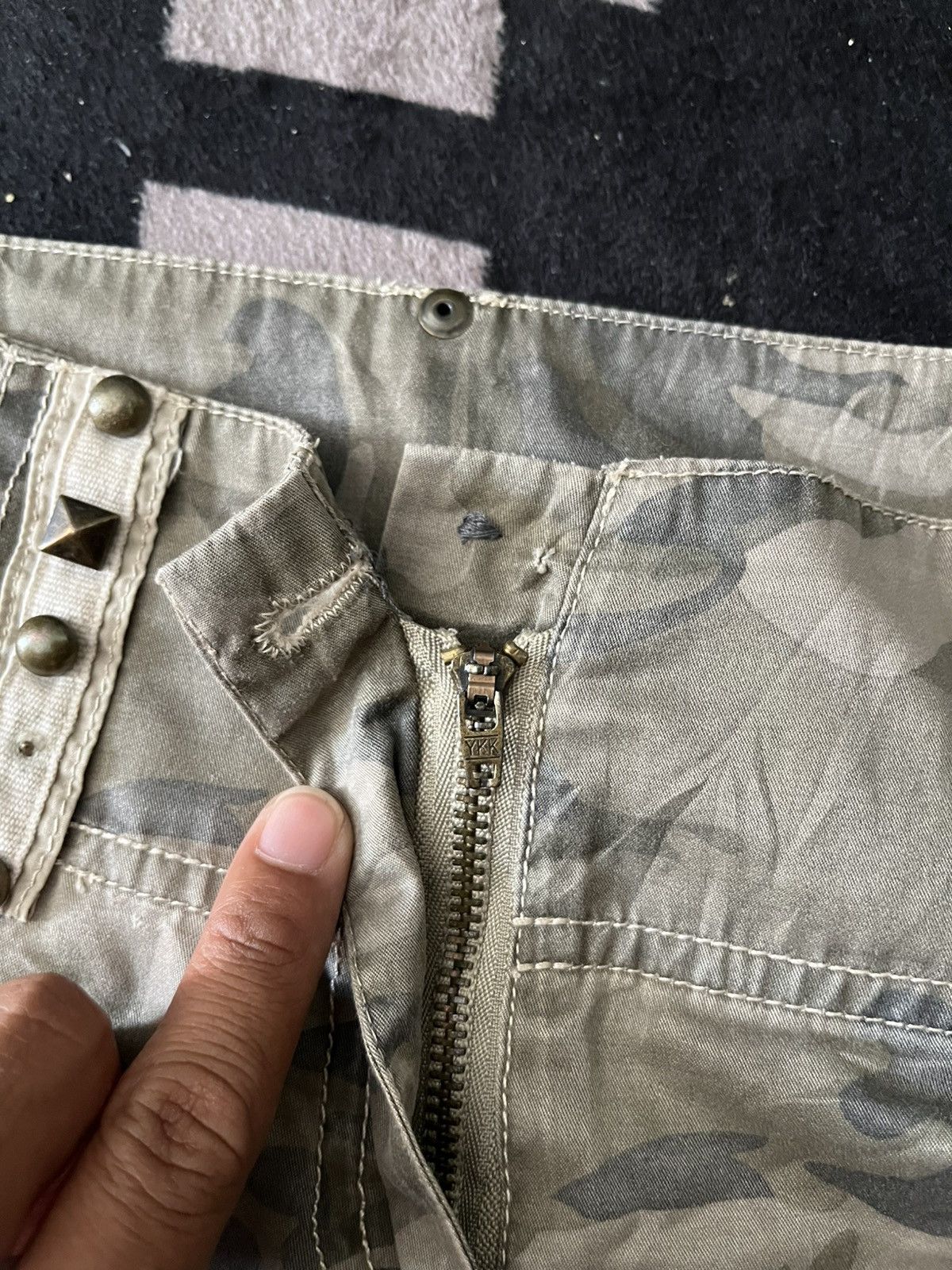 GOA Vintage buddha hood flare camo studed cargo pants Size US 31 - 4 Thumbnail