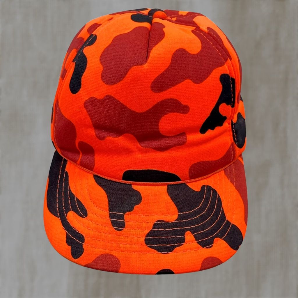 Vintage VINTAGE Camo Trucker Hat Cap Snapback 80s 90s Blaze Orange Hunting Lightweight Adjustable Men Twill Cap Hat Size 44L - 1 Thumbnail