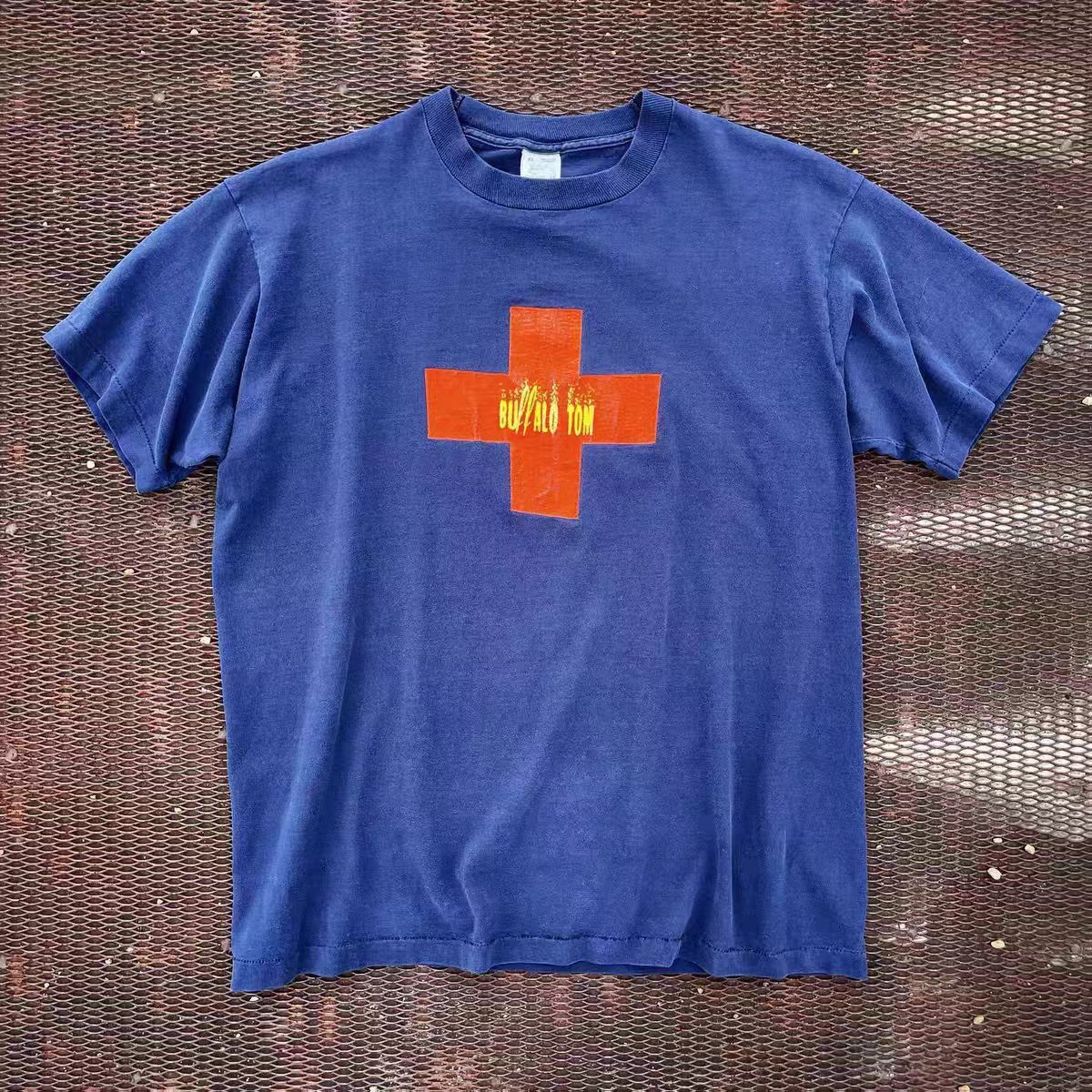 Vintage Blue Casual Retro T-Shirt with Cross Print Size US M / EU 48-50 / 2 - 1 Thumbnail