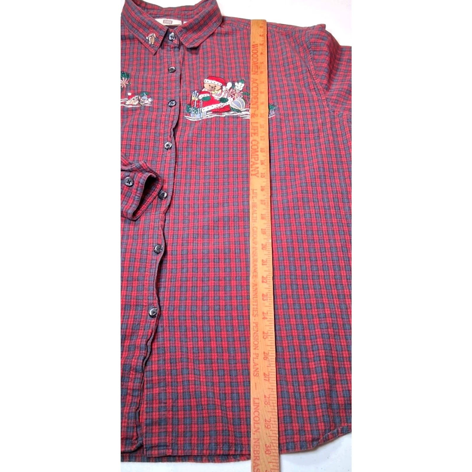 Faded Glory Faded Glory Christmas Shirt Women Plus Size 22W 24W Plaid Bear Santa Embroidered Button-Up Blouse Red Holiday Season Winter Womens Size 3XL / US 20-22 - 5 Thumbnail