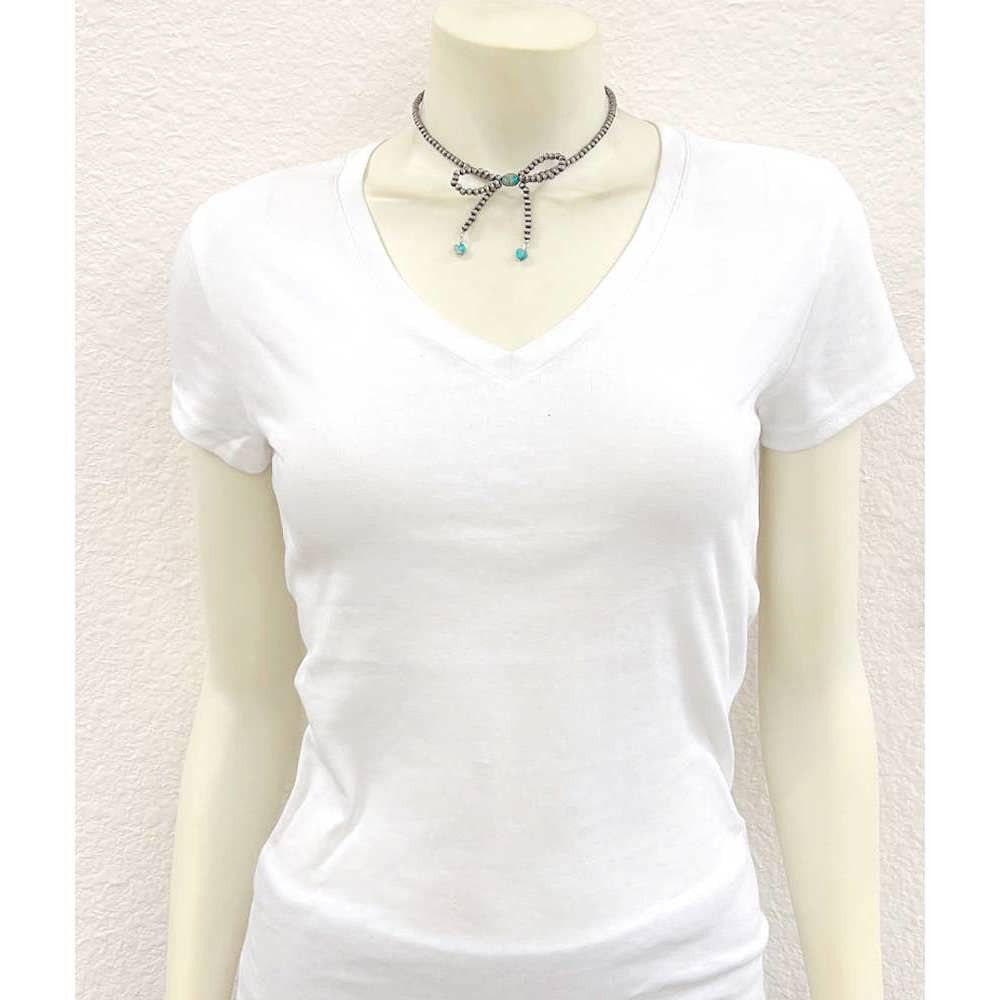Other Handmade 15 Inch Ribbon Bow Necklace with Tiny Navajo Beads Size ONE SIZE - 3 Thumbnail