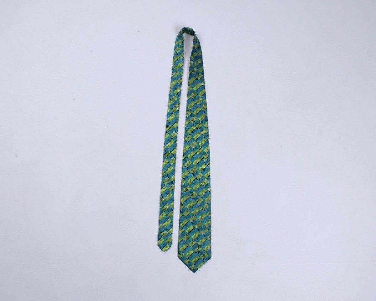 Designer × Gucci × Vintage GUCCI Vintage Geometric Monogram Logo GG Green Silk Tie Size ONE SIZE - 4 Thumbnail