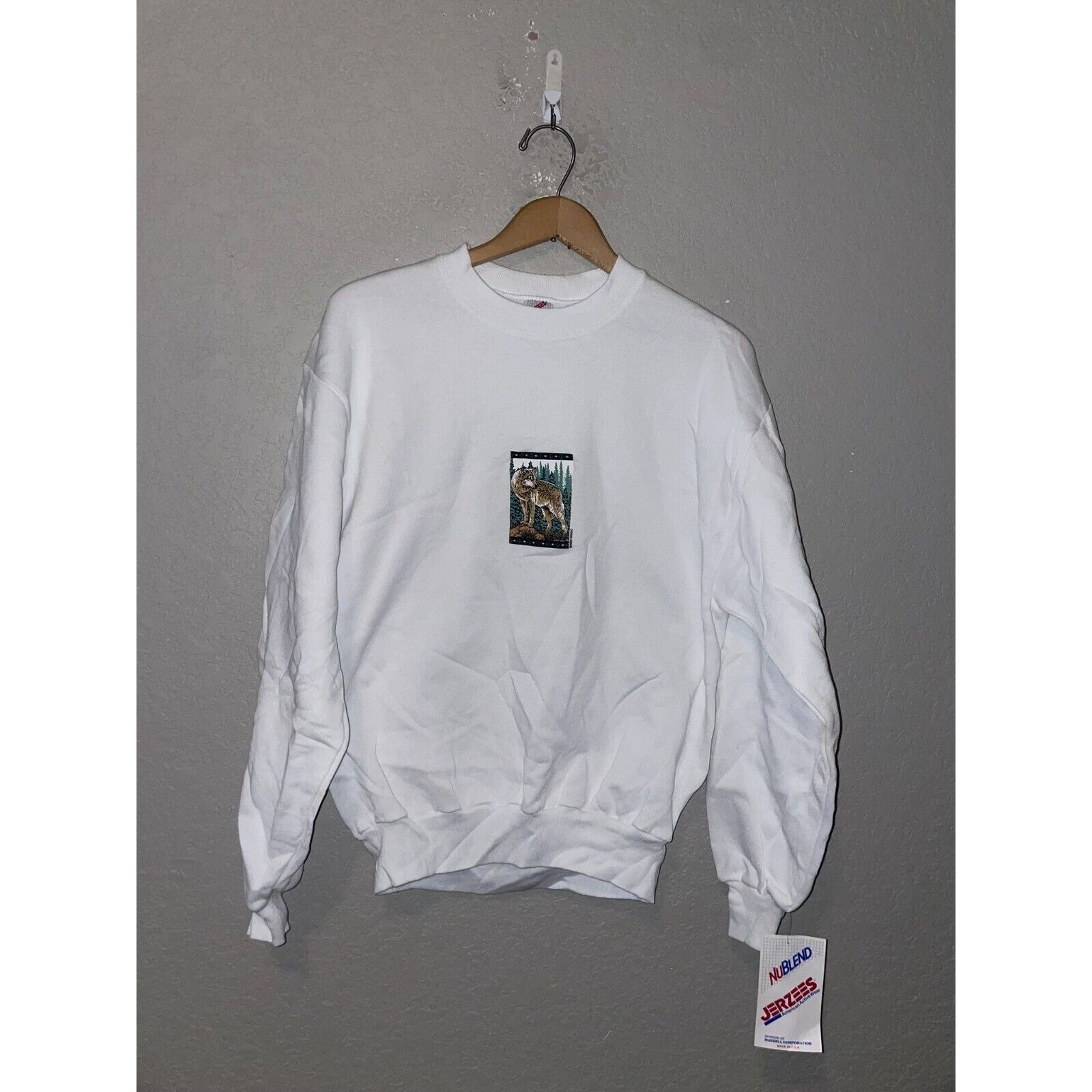 Jerzees Vintage Wolf Sweatshirt Animal Nature White Crewneck VTG 90s Size US M / EU 48-50 / 2 - 1 Thumbnail
