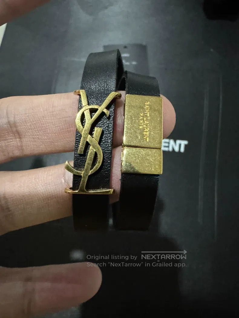 Saint Laurent Paris Saint Laurent Paris Black and Gold Dual-Ring Leather Brace Size ONE SIZE - 2 Thumbnail