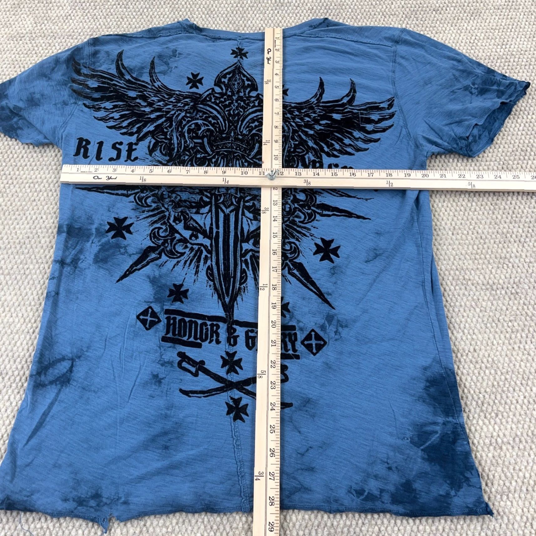 Vintage VINTAGE Raw State Men’s T-Shirt Large Blue Black Graphic Tee Short Sleeve Reversible All Seasons Guitar Skull 90s Size US L / EU 52-54 / 3 - 7 Thumbnail