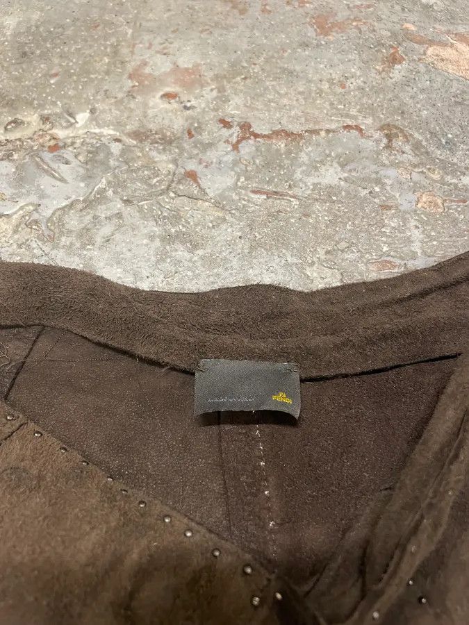 Fendi 2000s Fendi Khaki Suede Leather Studded Patchwork Pants Size US 31 - 10 Thumbnail