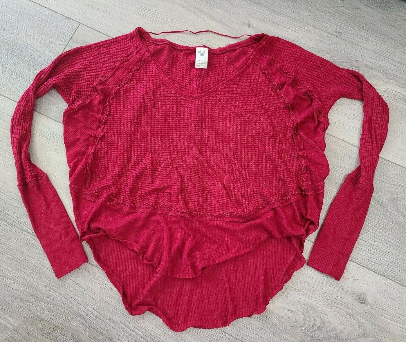 Designer We The Free Sweater Extra Small Red Waffle Knit Hi Low Size XS / US 0-2 / IT 36-38 - 1 Thumbnail