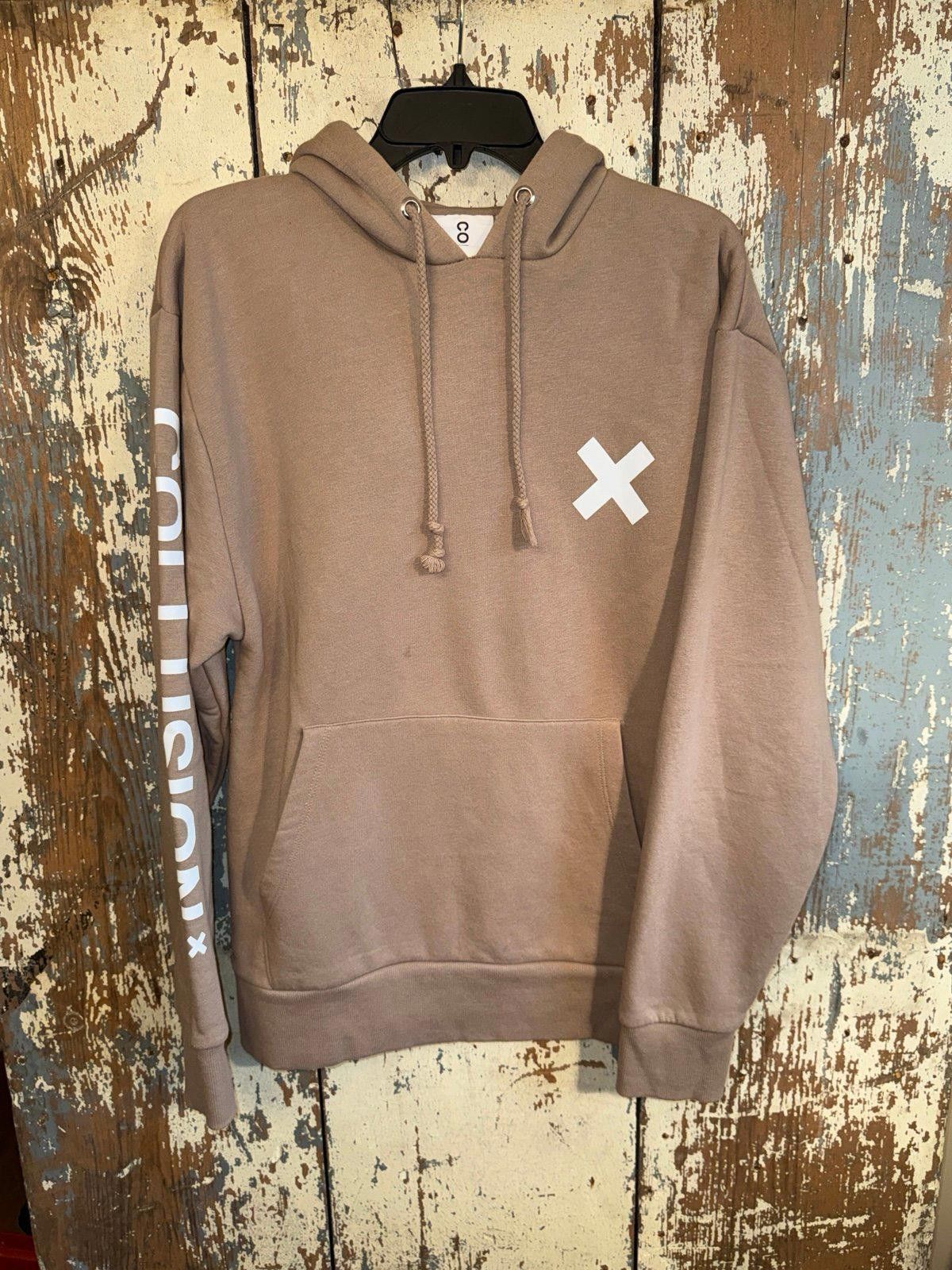 Designer COLLUSION unisex logo hoodie in brown/tan, size small Size US S / EU 44-46 / 1 - 2 Thumbnail