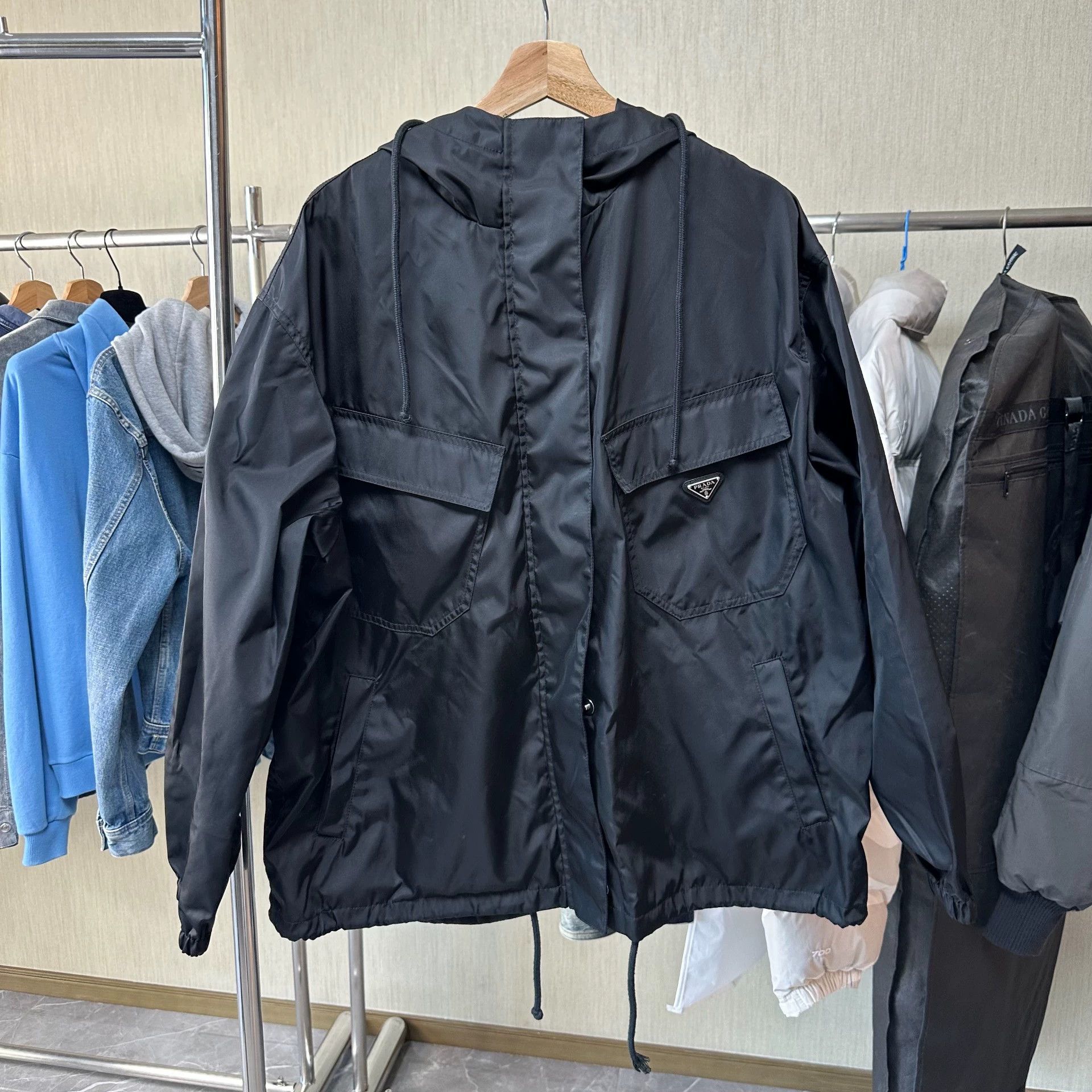 Prada PRADA Solid Black Hooded LS Short Recycled Nylon Jacket Size S / US 4 / IT 40 - 1 Thumbnail