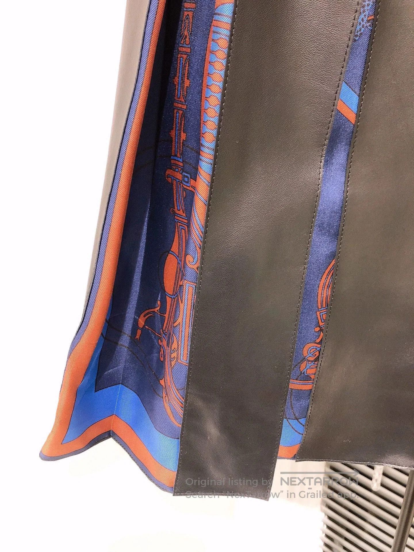 Hermes Black Leather Silk Pleated Skirt.