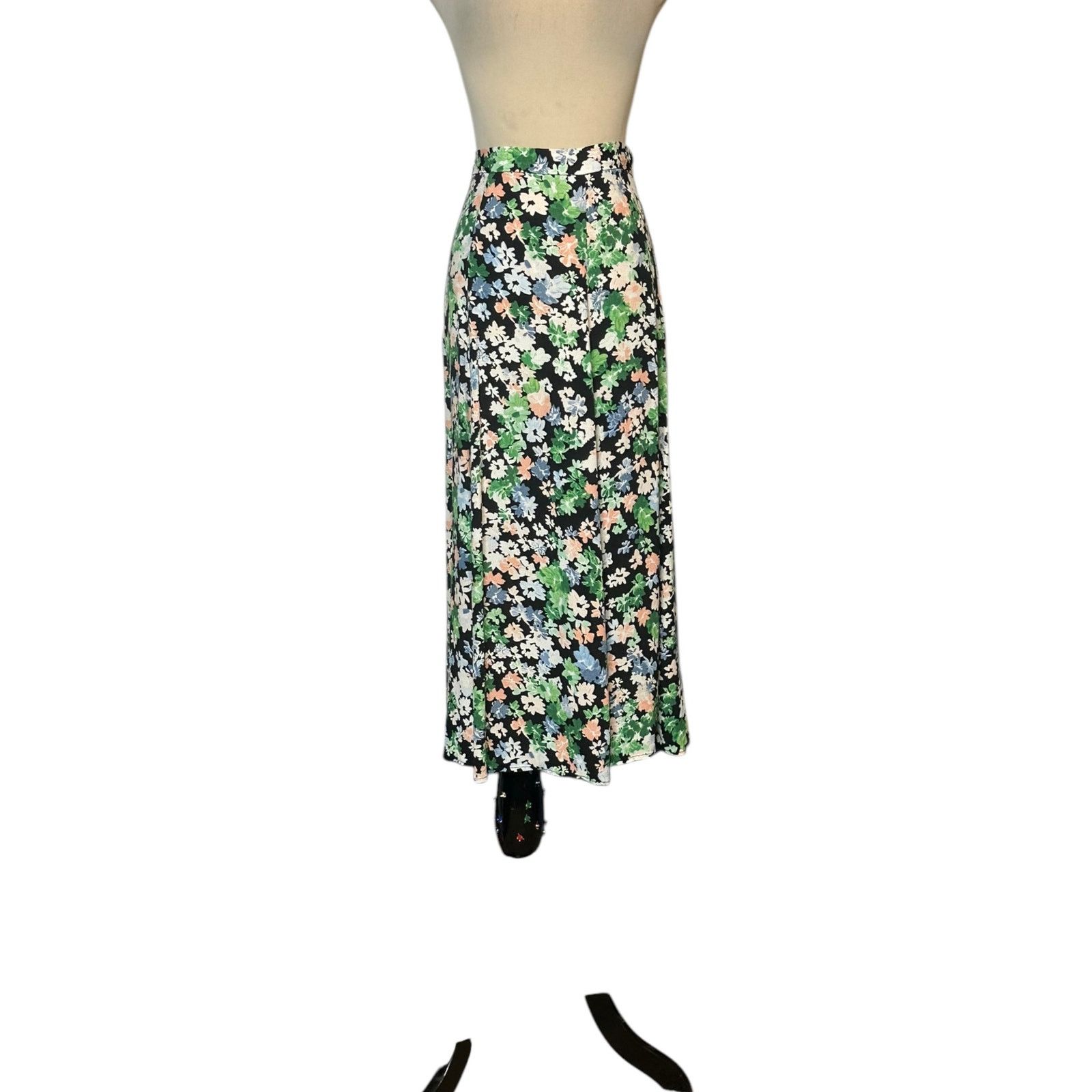 H&M H&M black green floral a line skirt size maxi skirt size 6 Size 28" / US 6 / IT 42 - 10 Thumbnail