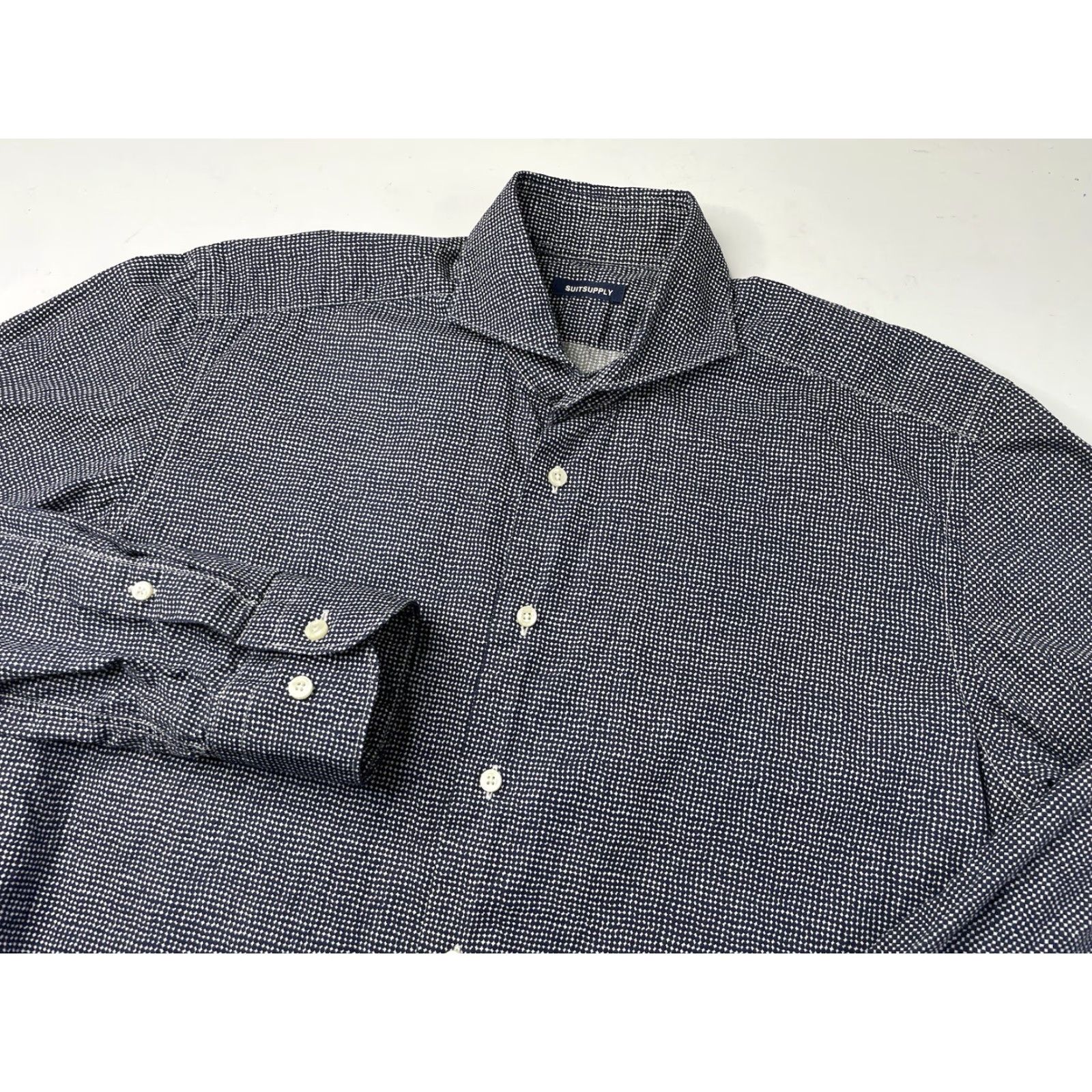 Suitsupply Suitsupply Dress Shirt Mens 39 Black White Diamond Long Sleeve Button-Up Multicolor Cotton Geometric Casual Travel Button-Down Collar Mens Regular Fit Size 40R - 2 Thumbnail