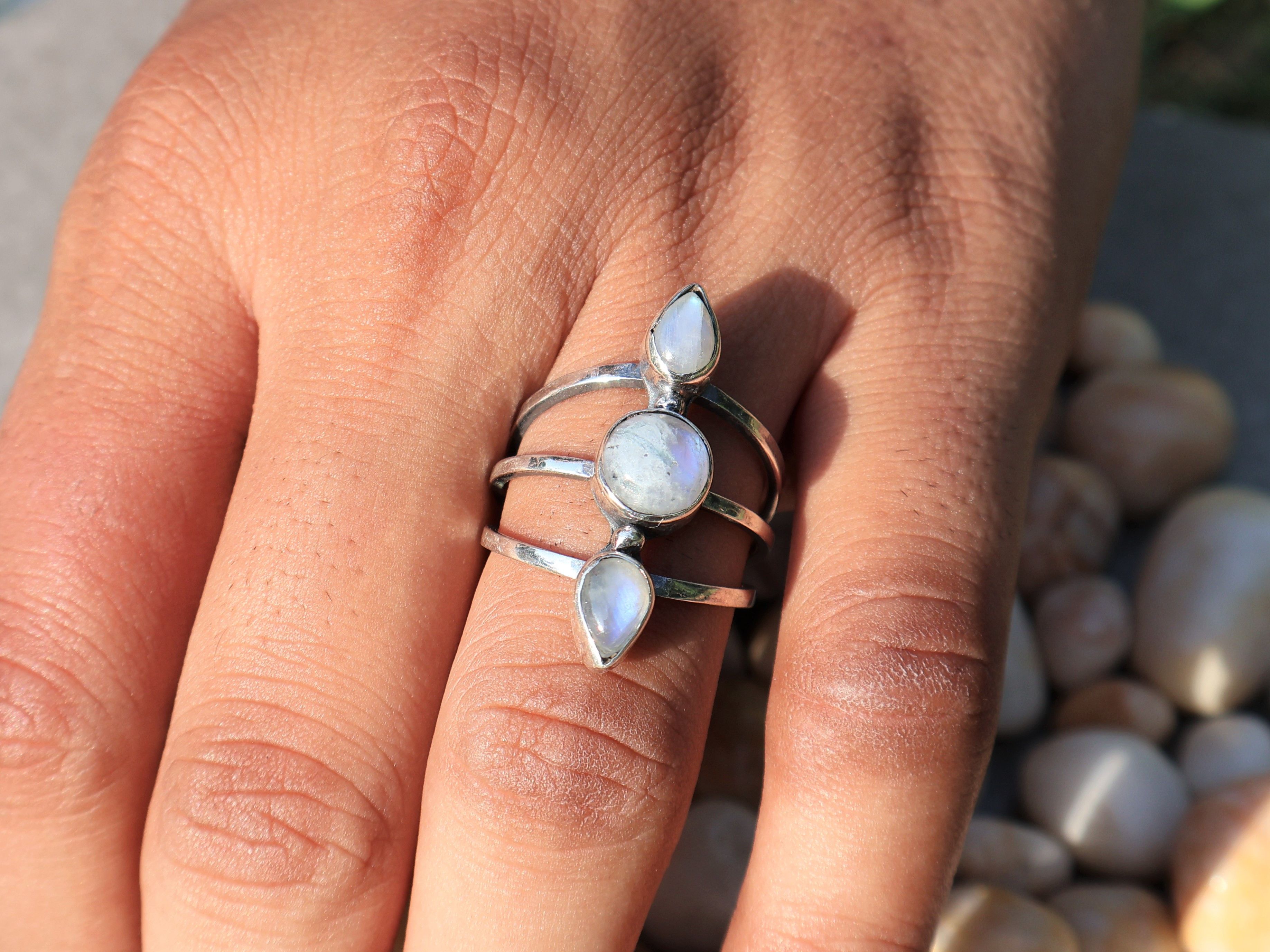 Handmade Rainbow Moonstone Ring, Sterling Silver Ring, Handmade Ring, Size ONE SIZE - 1 Thumbnail