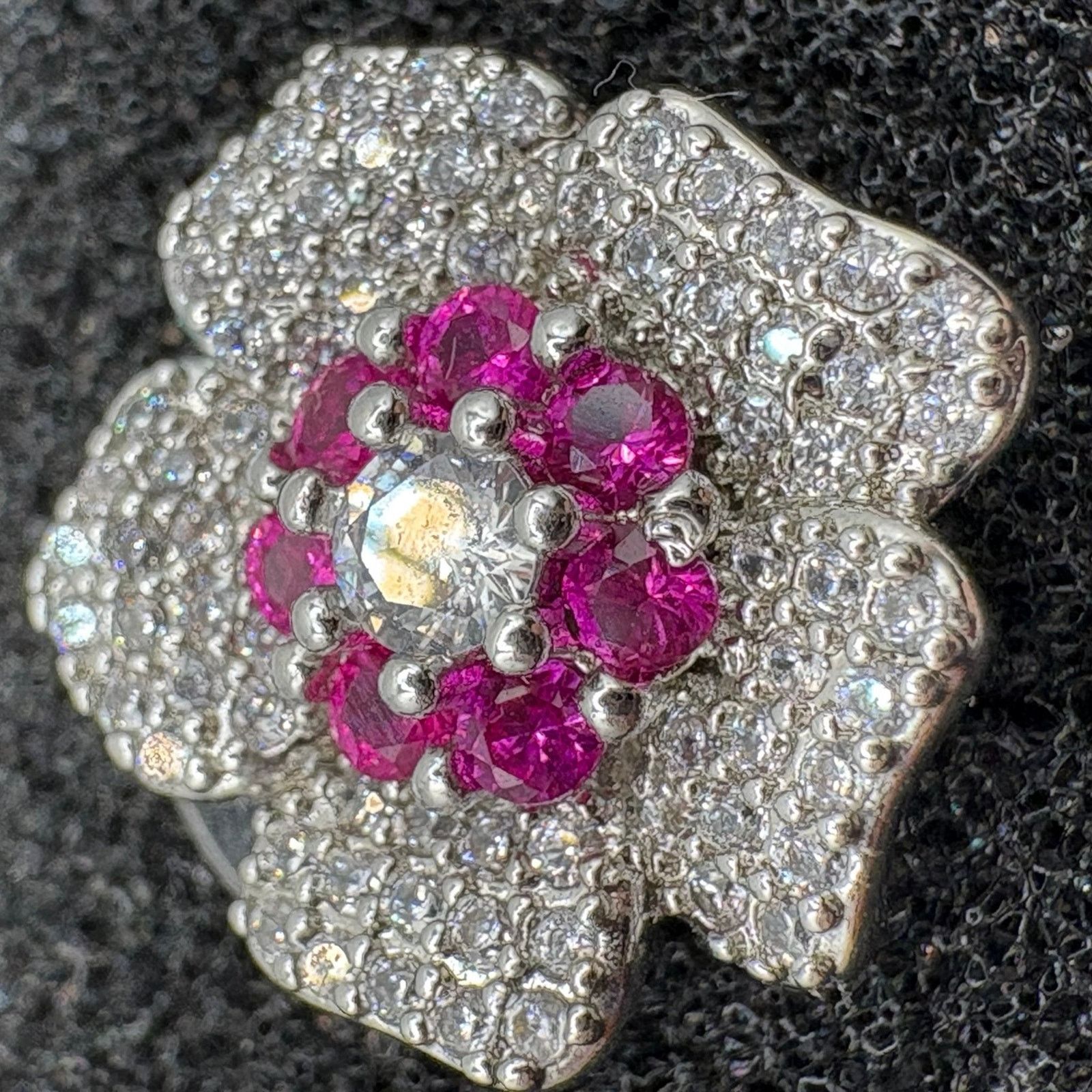 Other Sterling Silver Magenta Floral Stud Earrings- Rhodium Plated Size ONE SIZE - 4 Thumbnail