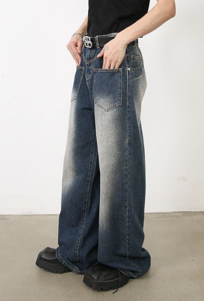 Japanese Brand × Jean Loose straight men's washed pocket work jeans Size US 32 / EU 48 - 3 Thumbnail