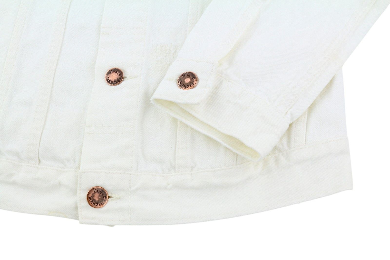 Nudie Jeans BILLY XS Pitch White Worn Denim Polo Neck Jacket 83689 Size US XS / EU 42 / 0 - 5 Thumbnail