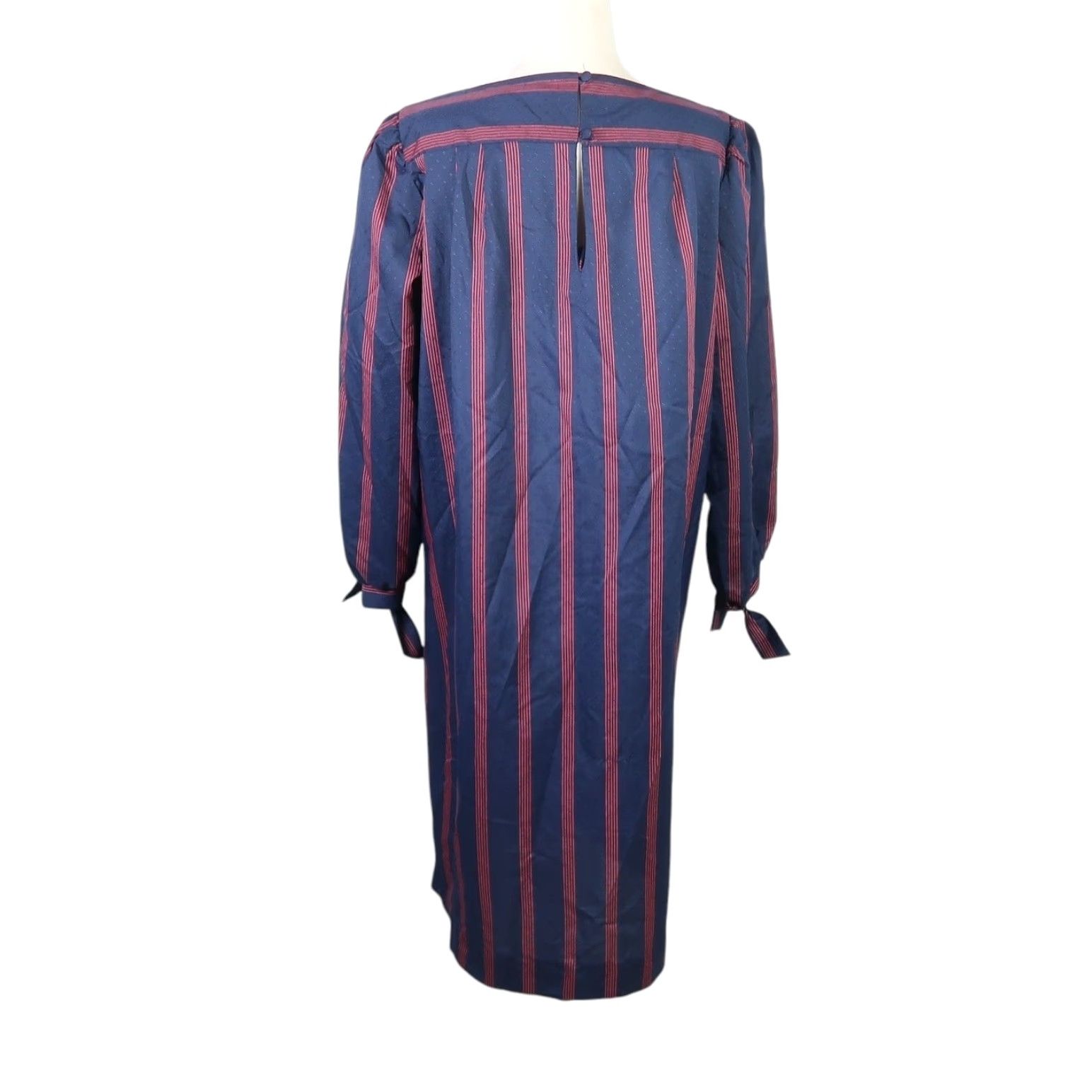 Vintage VINTAGE Lorac Original navy blue and red striped midi dress 14 Long Sleeve Casual 80s Womens Size XL / US 12-14 / IT 48-50 - 4 Thumbnail