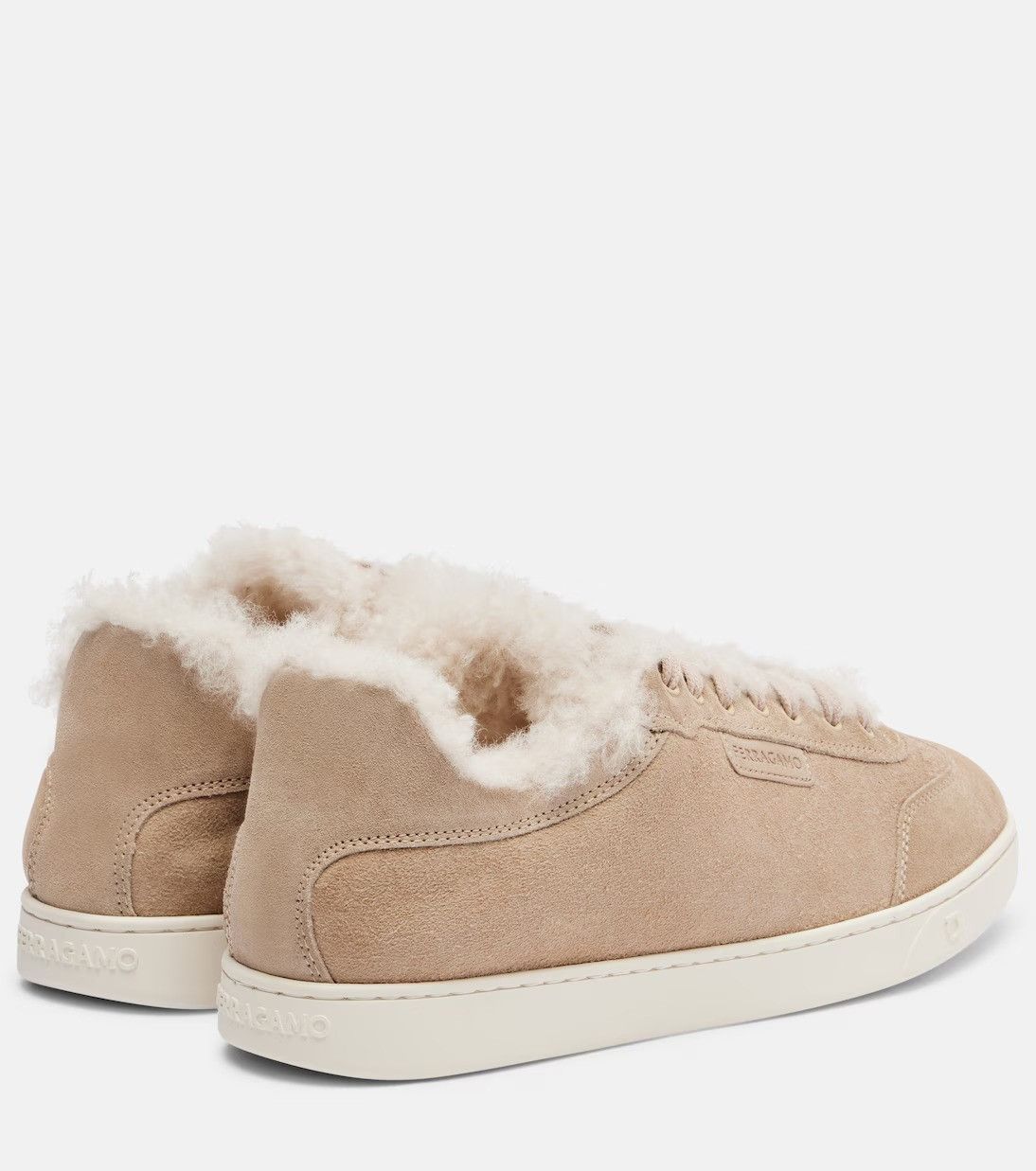 Salvatore Ferragamo o1s1rm0526 Shearling-lined Suede Sneakers in Beige Size US 6 / IT 36 - 3 Thumbnail