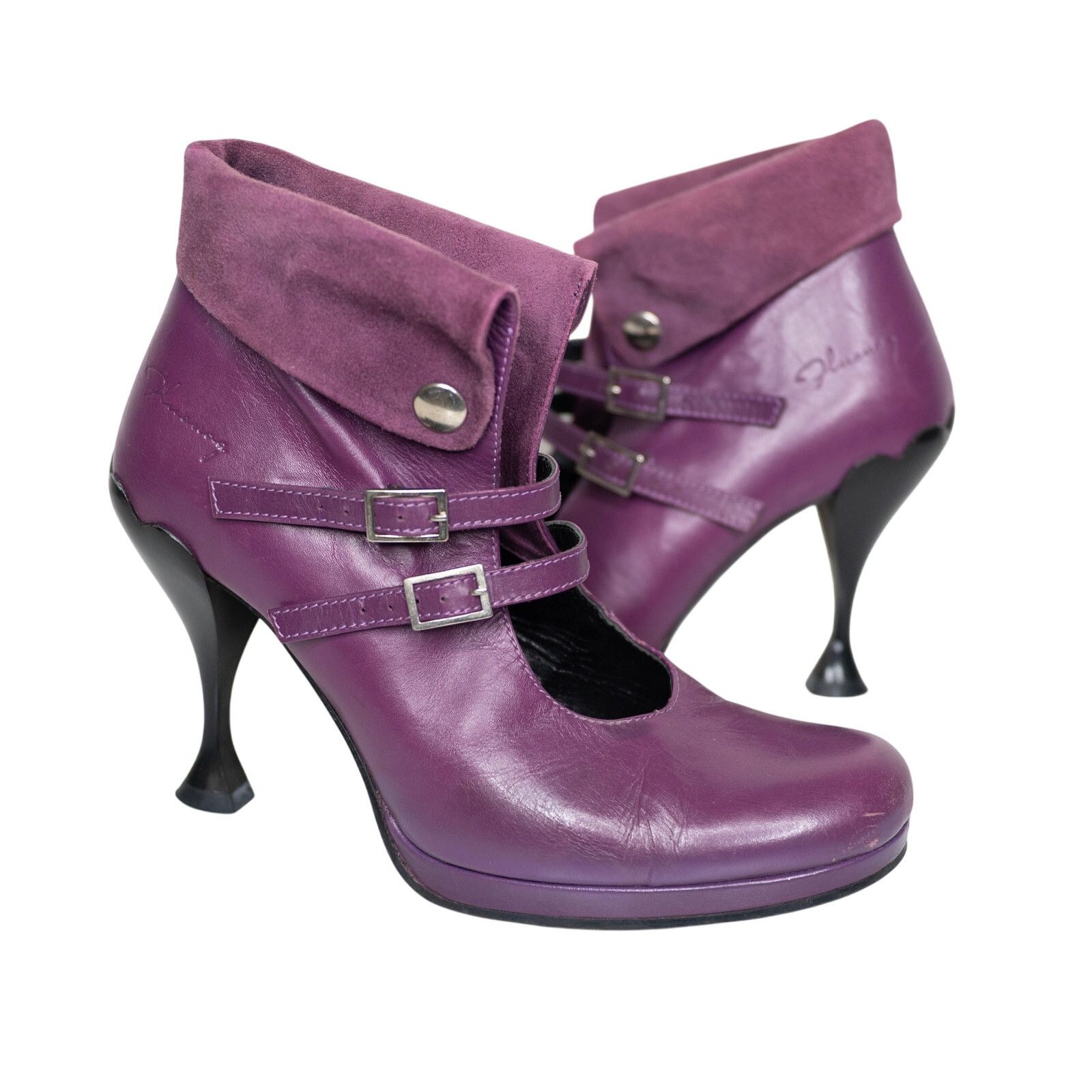 John Fluevog John Fluevog Listen Up Sienna Purple Leather Booties Size US 7.5 / IT 37.5 - 1 Thumbnail