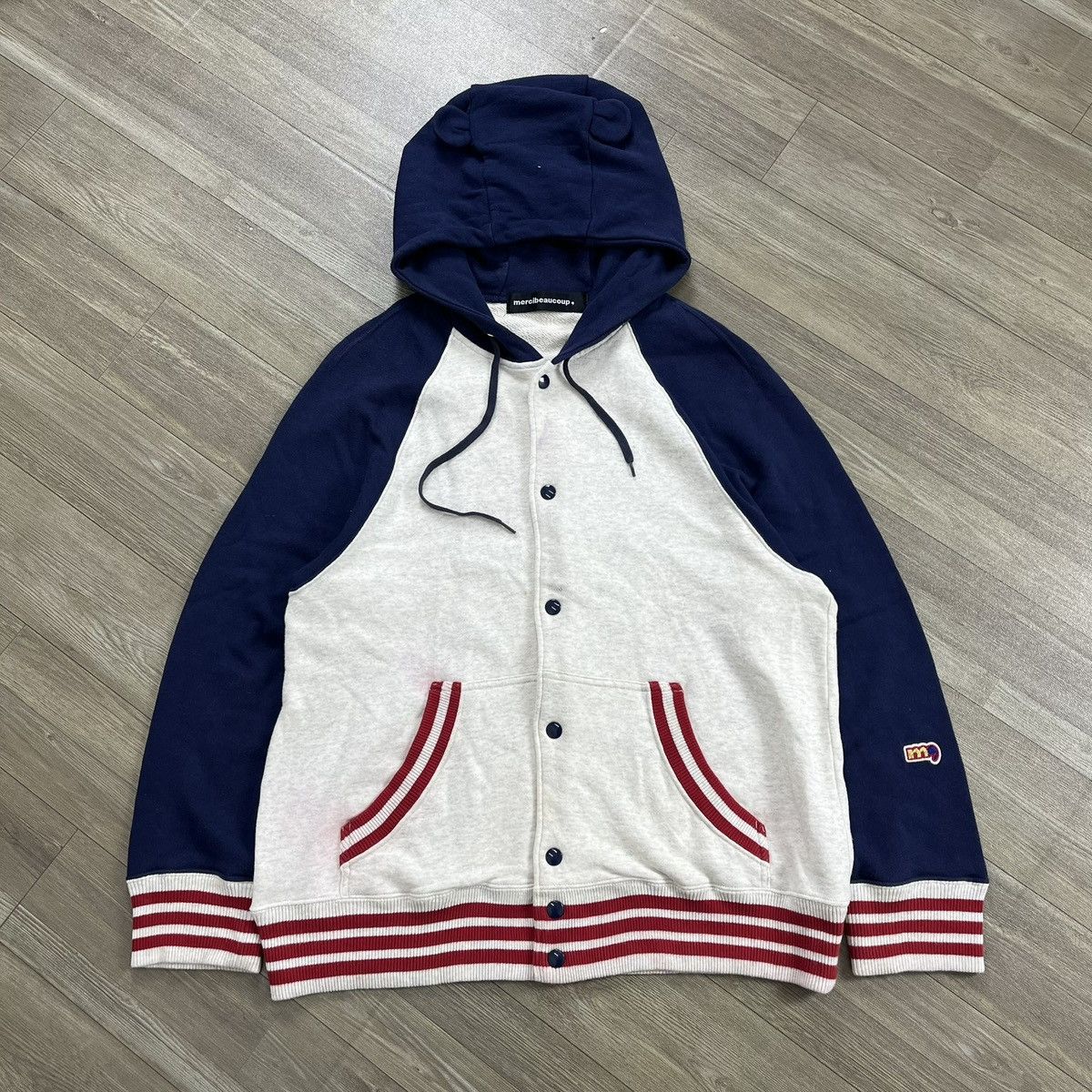 mercibeaucoup Vintage Mercibeaucoup Issey Miyake Panda Ear Varsity Hooded Size US L / EU 52-54 / 3 - 1 Thumbnail