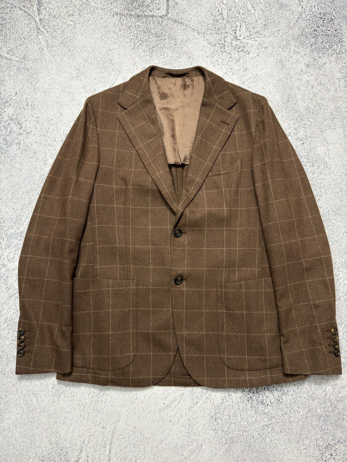 Eleventy Eleventy Brown Check Blazer Wool Cashmere Athletic Fit Sz 52 Size 52L - 4 Thumbnail