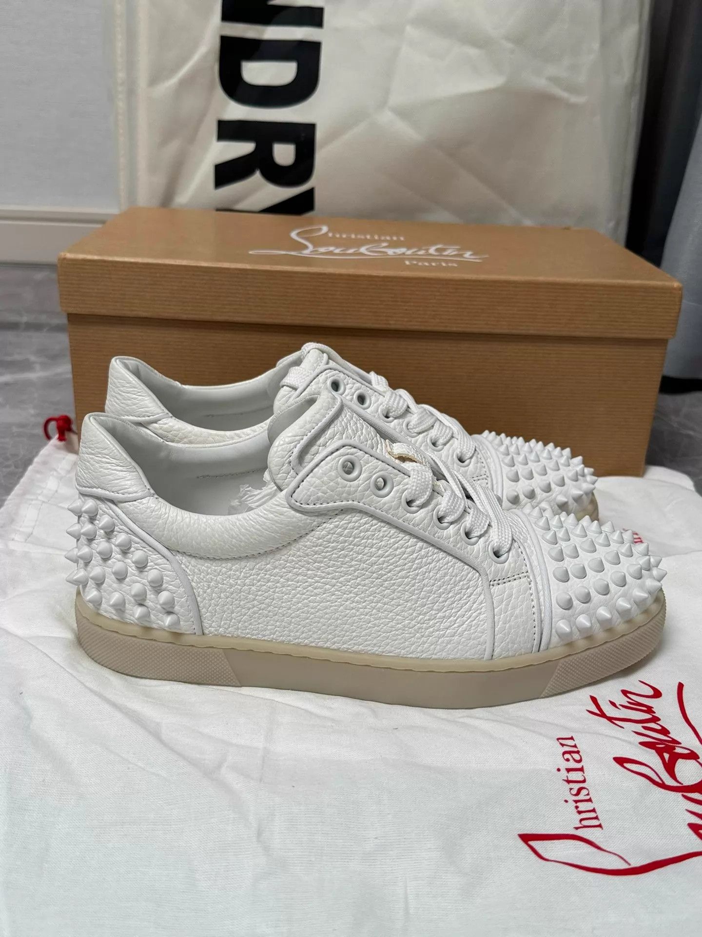 Christian Louboutin Christian Louboutin White Leather Studded 36 Sneakers Size US 5.5 / IT 35.5 - 3 Thumbnail