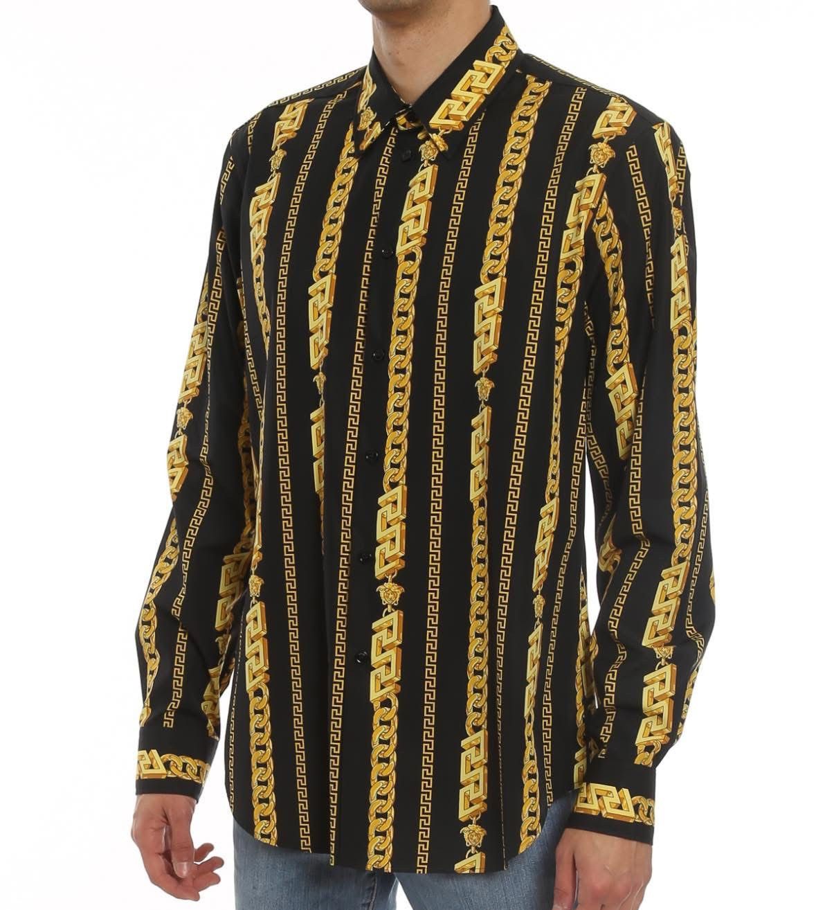 Versace Versace Chain Print Silk Button Up Shirt Size US L / EU 52-54 / 3 - 4 Thumbnail