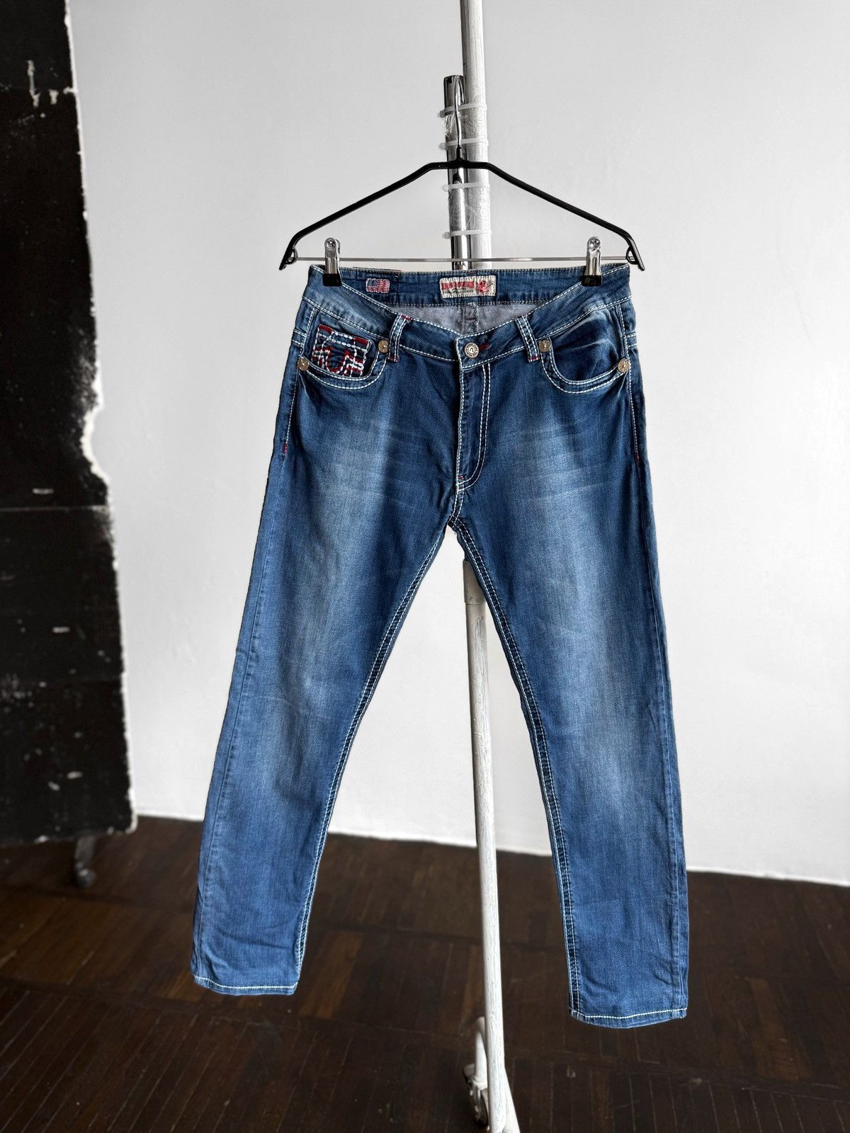 True Religion True Religion Mens Blue Denim Contrast Stitch Pocket Jeans Size US 33 - 1 Thumbnail