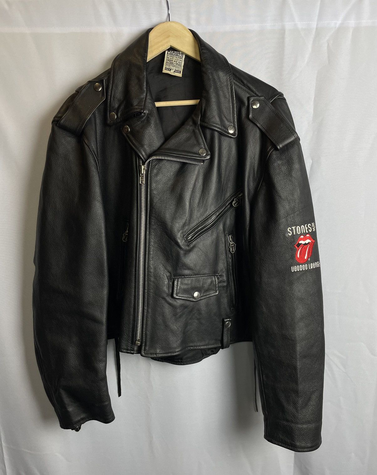 image of Leather Jacket x The Rolling Stones Vintage Voodoo Lounge 94/95 Tour Jacket in Black (Size XL)