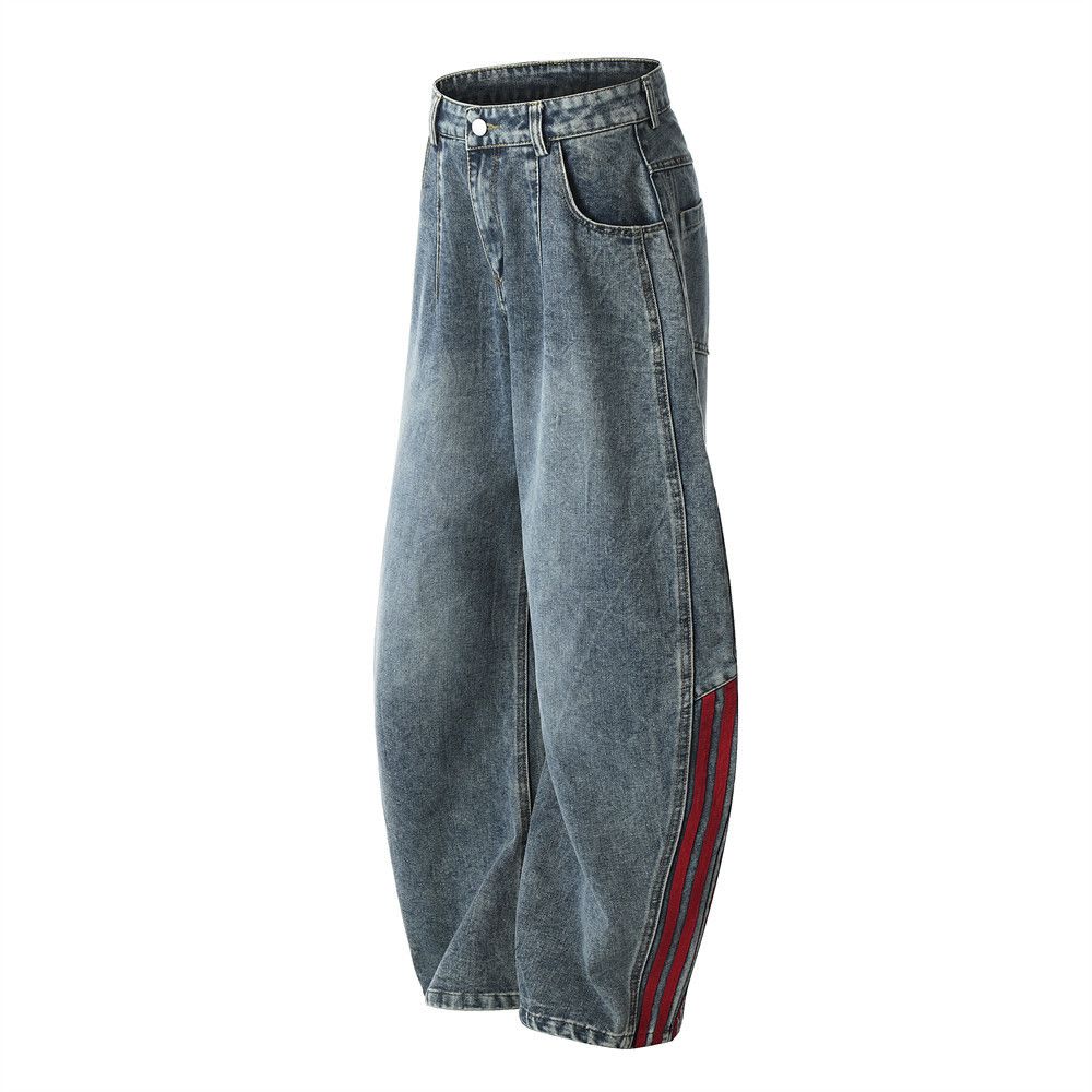 Japanese Brand × Jean American washed distressed striped scimitar jeans y2k Size US 32 / EU 48 - 2 Thumbnail