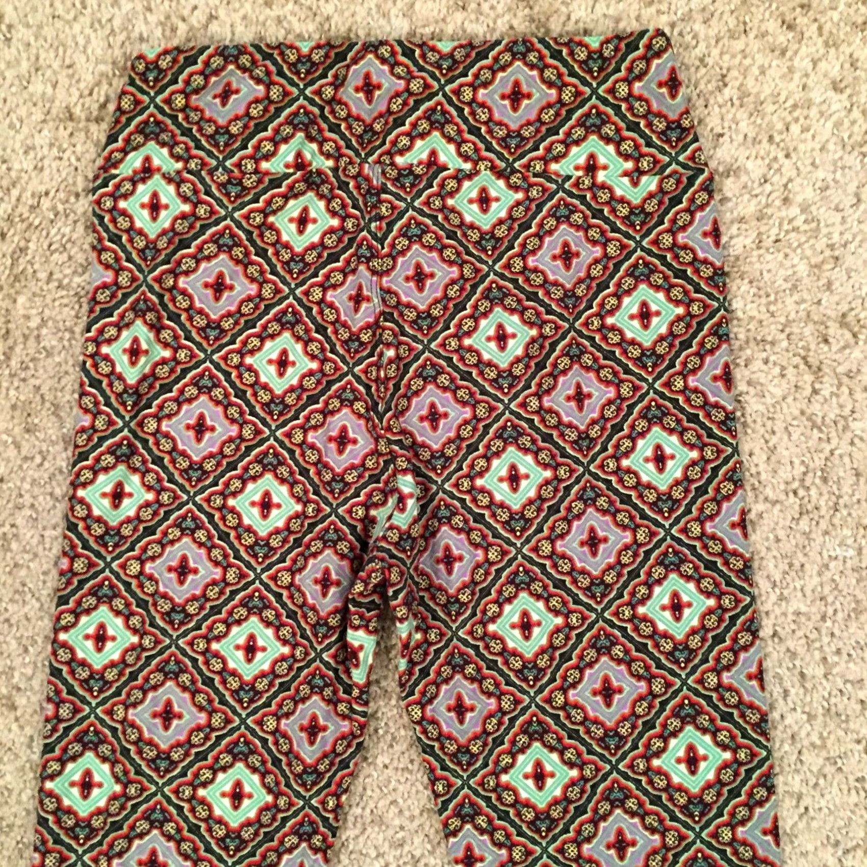Vintage LuLaRoe Leggings OS One Size Red-Green Geometric Elastic Waist Jogger Womens Infrared? Size 42" / US 20 - 7 Thumbnail
