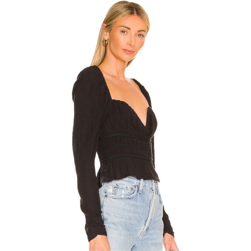 Free People New Free People Chloe Black Smocked Sweetheart Top XS Size XS / US 0-2 / IT 36-38 - 1 Thumbnail