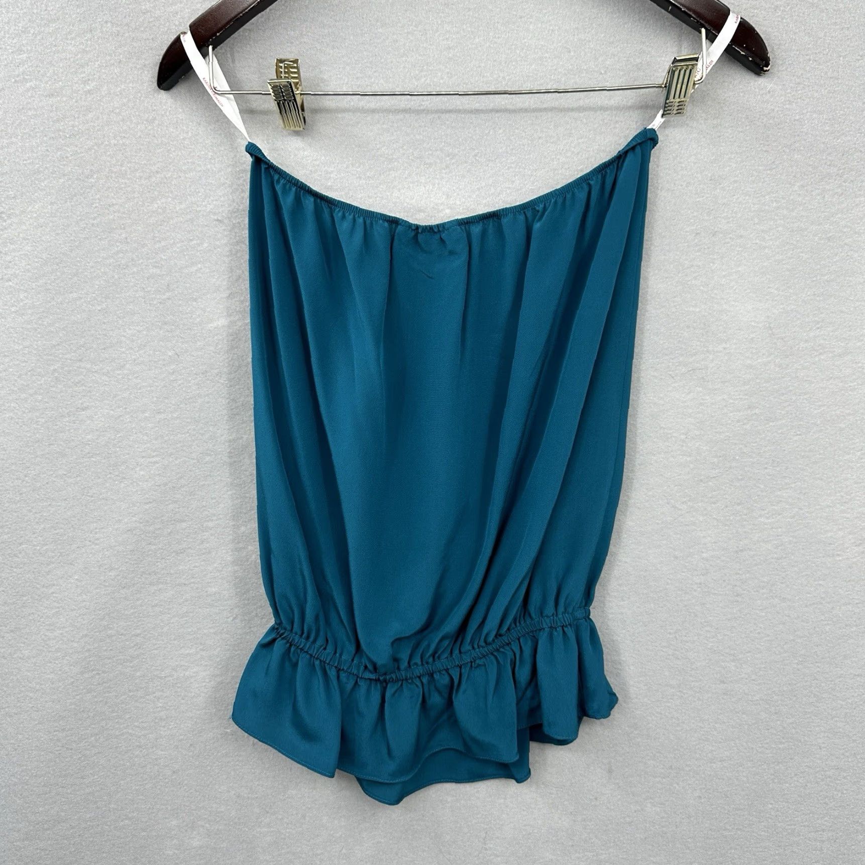 Karina Grimaldi KARINA GRIMALDI Blouse Womens M Silk Strapless Square Neck Ruffle 90s Quiet Luxury Peplum Green Vintage No Size M / US 6-8 / IT 42-44 - 5 Thumbnail