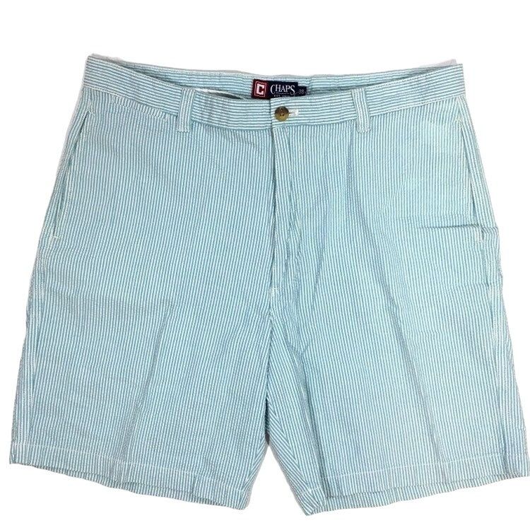 Chaps Ralph Lauren Chaps Ralph Lauren Aqua Blue White Stripe SEERSUCKER Shorts Size US 38 / EU 54 - 1 Thumbnail