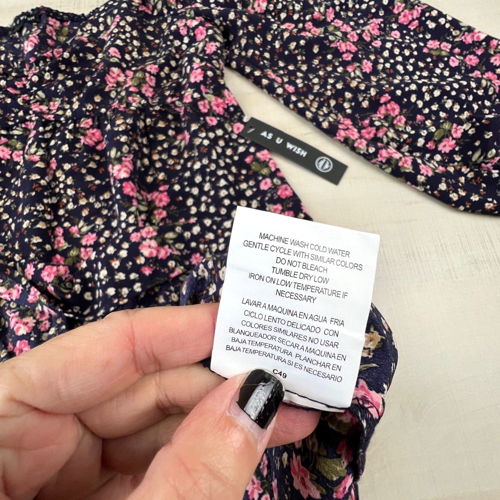 Vintage As U Wish Womens Tunic Top Navy Blue Floral Off Shoulder Flowy Blouse Large Size L / US 10 / IT 46 - 5 Thumbnail