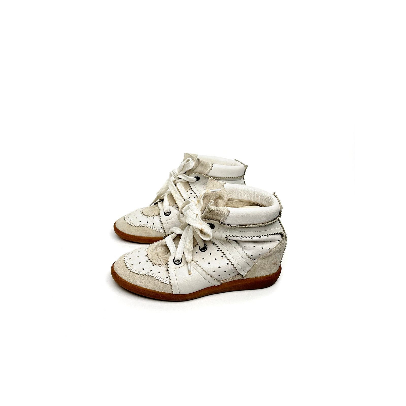 Isabel Marant Beige/White Leather Sneaker Wedge Size US 7 / IT 37 - 4 Thumbnail