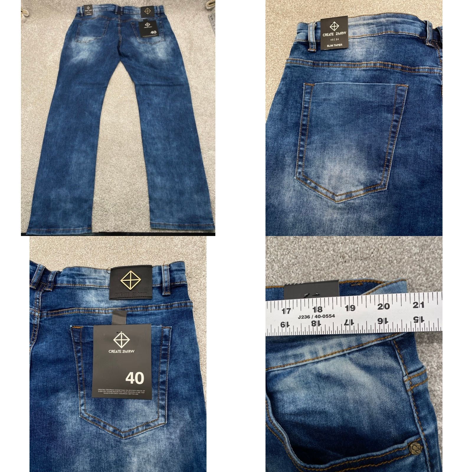 Denime NWT Create 2MRW Mens Denim Jeans 40x34 Distressed Straight Leg 5-Pocket Regular Blue Size US 40 / EU 56 - 9 Thumbnail