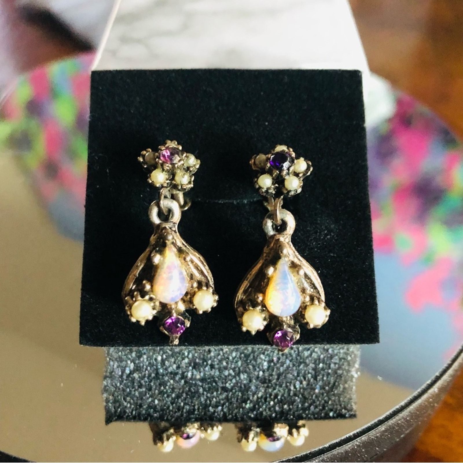 Other Antique teardrop opalite amethyst mini pearl earrings Size ONE SIZE - 3 Thumbnail