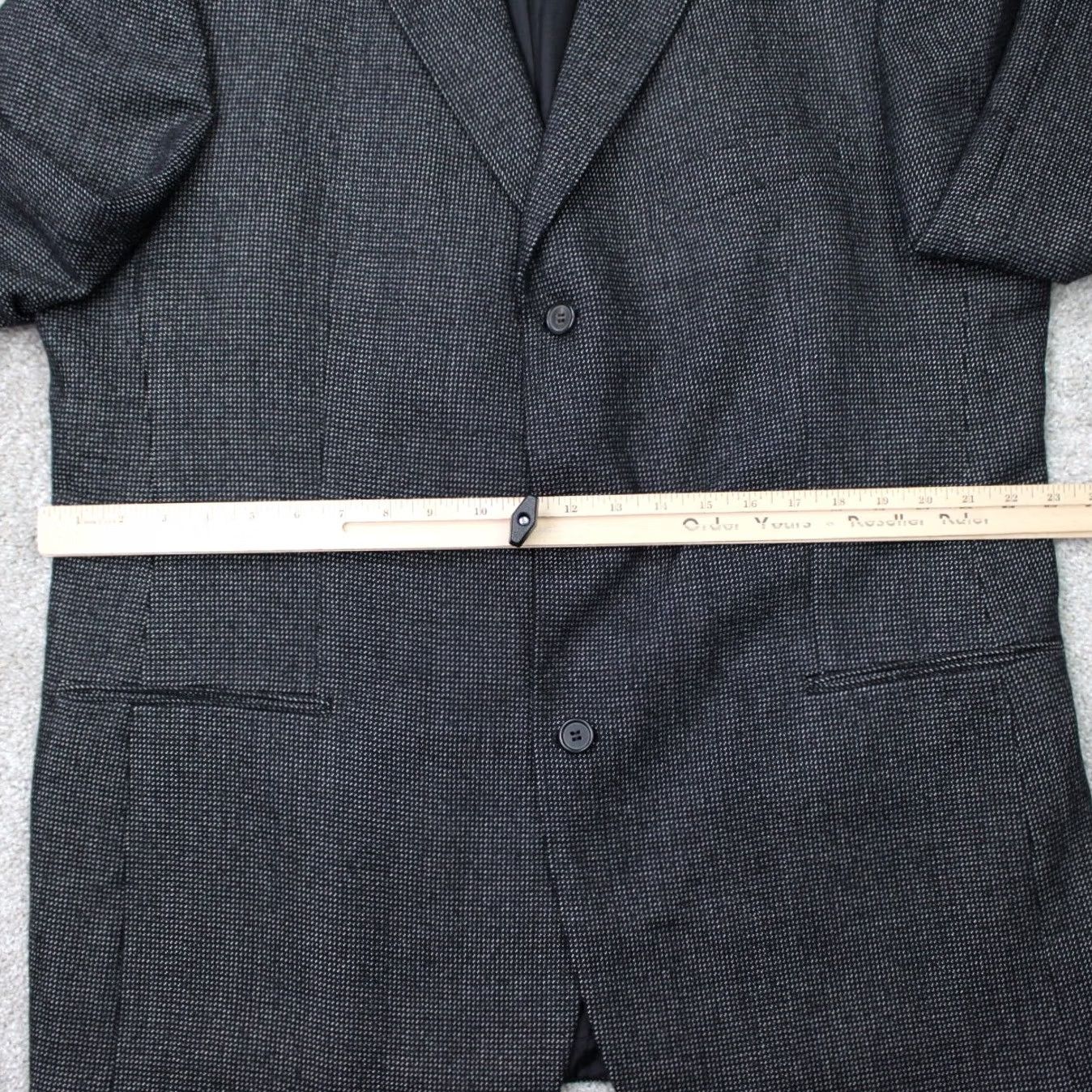 Hugo Boss HUGO BOSS Blazer Mens 44R Black Wool 3 Button Single-Breasted Jacket, Notch Lapel, Tweed, Dry Clean Only, Regular Fit, Vintage? No Size 44R - 5 Thumbnail