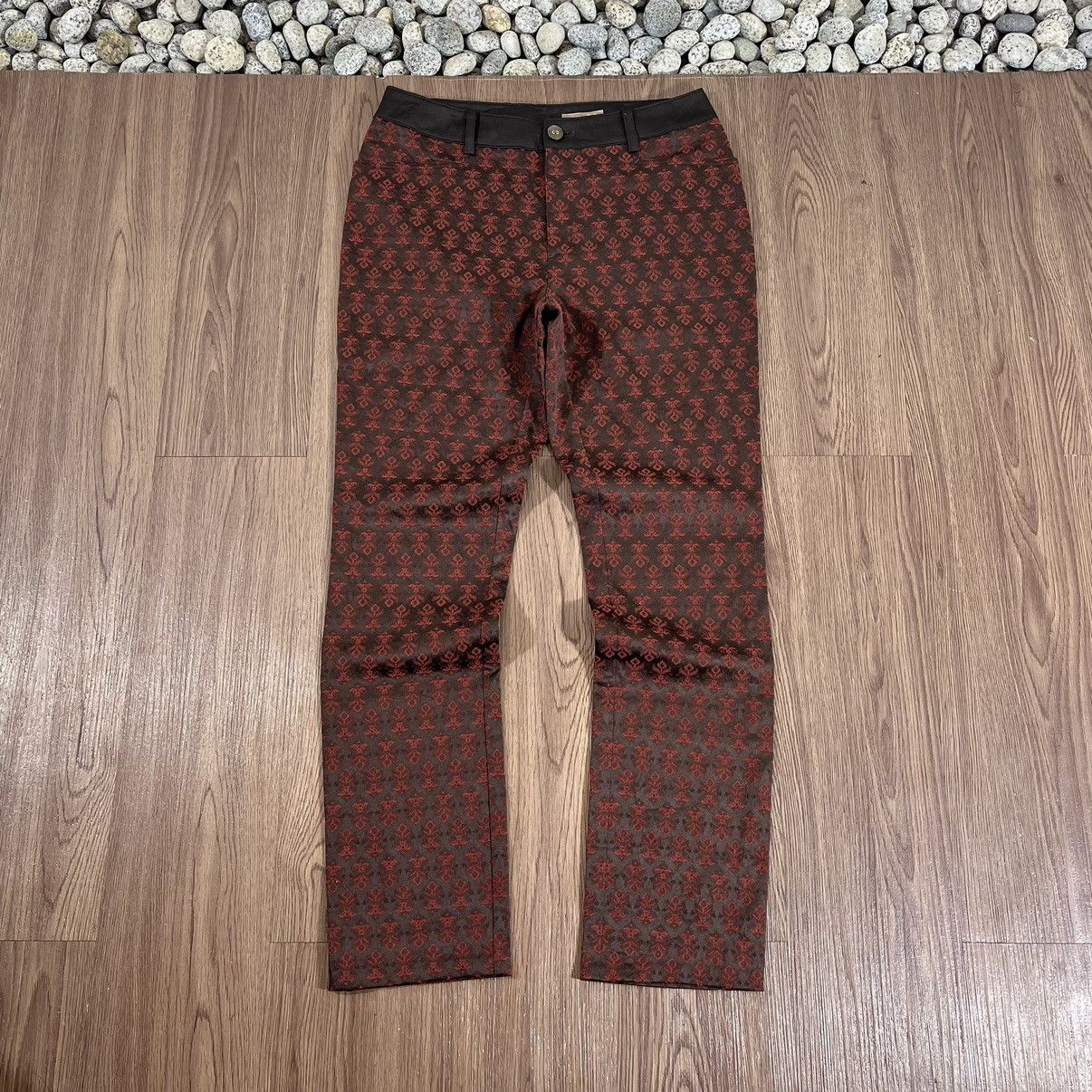 Japanese Brand Fleur de Colza – Red Jacquard Pattern Slim Pants Size US 29 - 1 Thumbnail