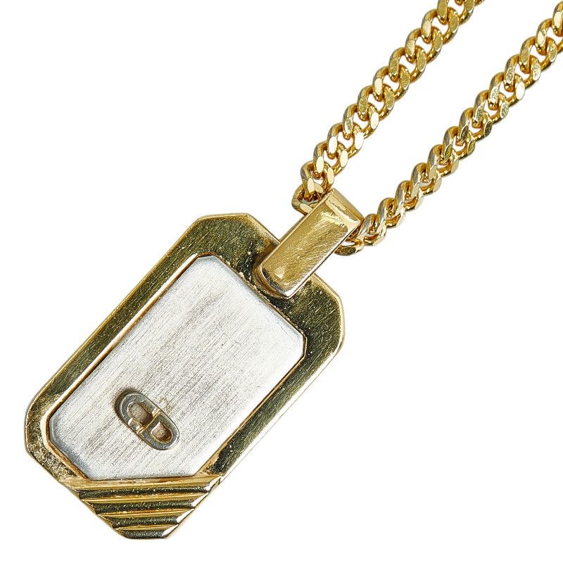 image of Dior Logo Plate Chain Necklace in Gold, Women's