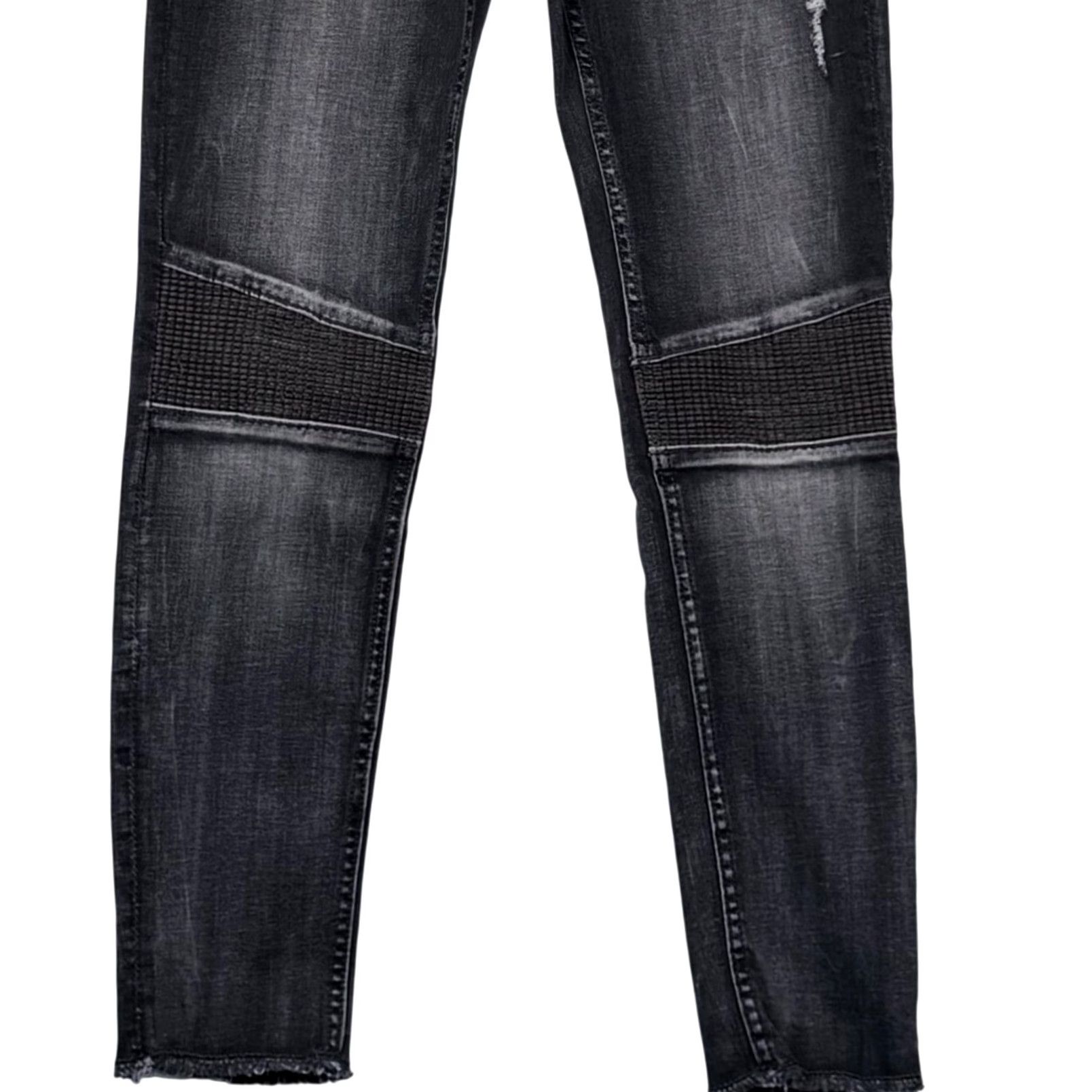 Vintage VIGOSS Chelsea Skinny Jeans Black Moto Ribbed Knee Distressed Raw Hem Jeans Women 27x27 Slim Stretch 5-Pocket Biker Rock 90s Vintage No Size 27" / US 4 / IT 40 - 3 Thumbnail