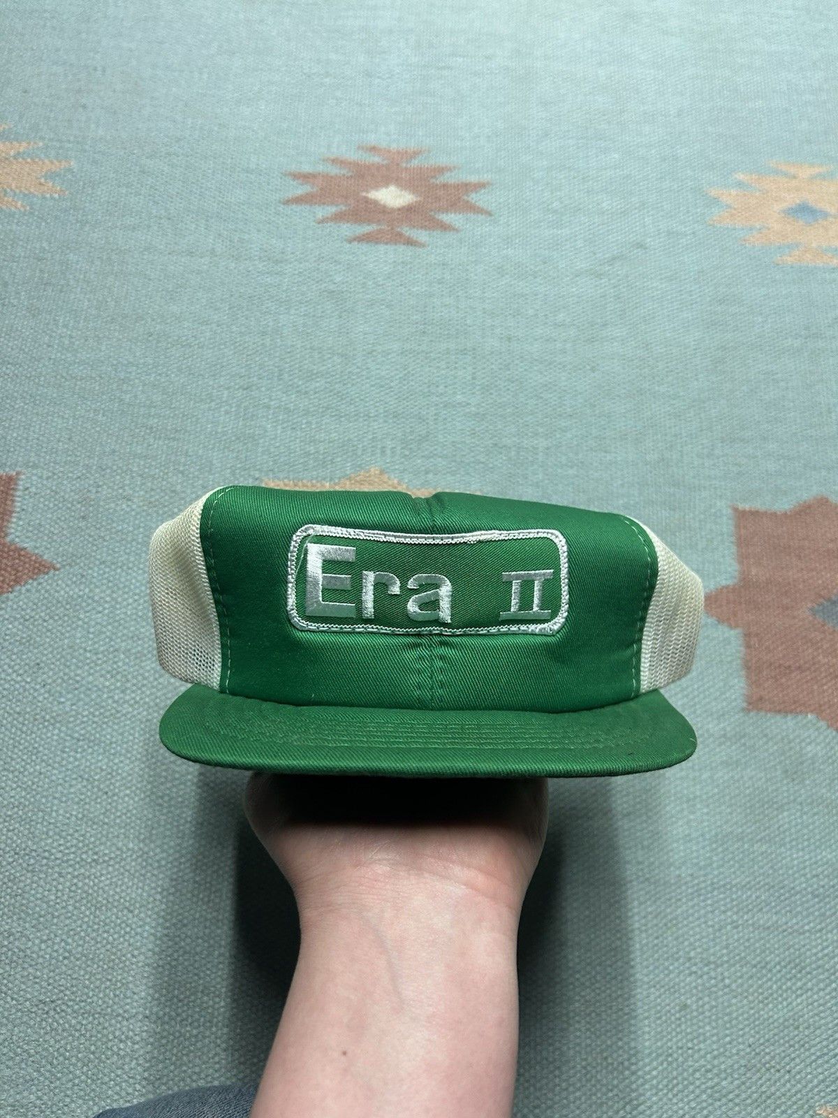 Vintage Vtg trucker hat mesh Era II patch green white 2 tone BROKEN Size ONE SIZE - 2 Thumbnail