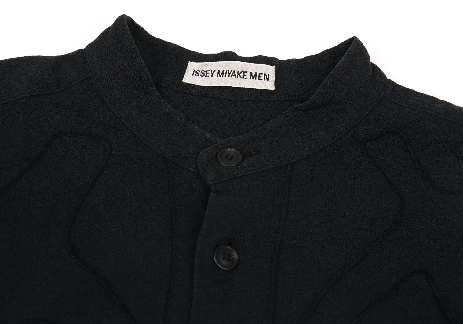 Issey Miyake Cotton Embroidered Mao Collar Shirt in Black, Size M Size US M / EU 48-50 / 2 - 3 Thumbnail