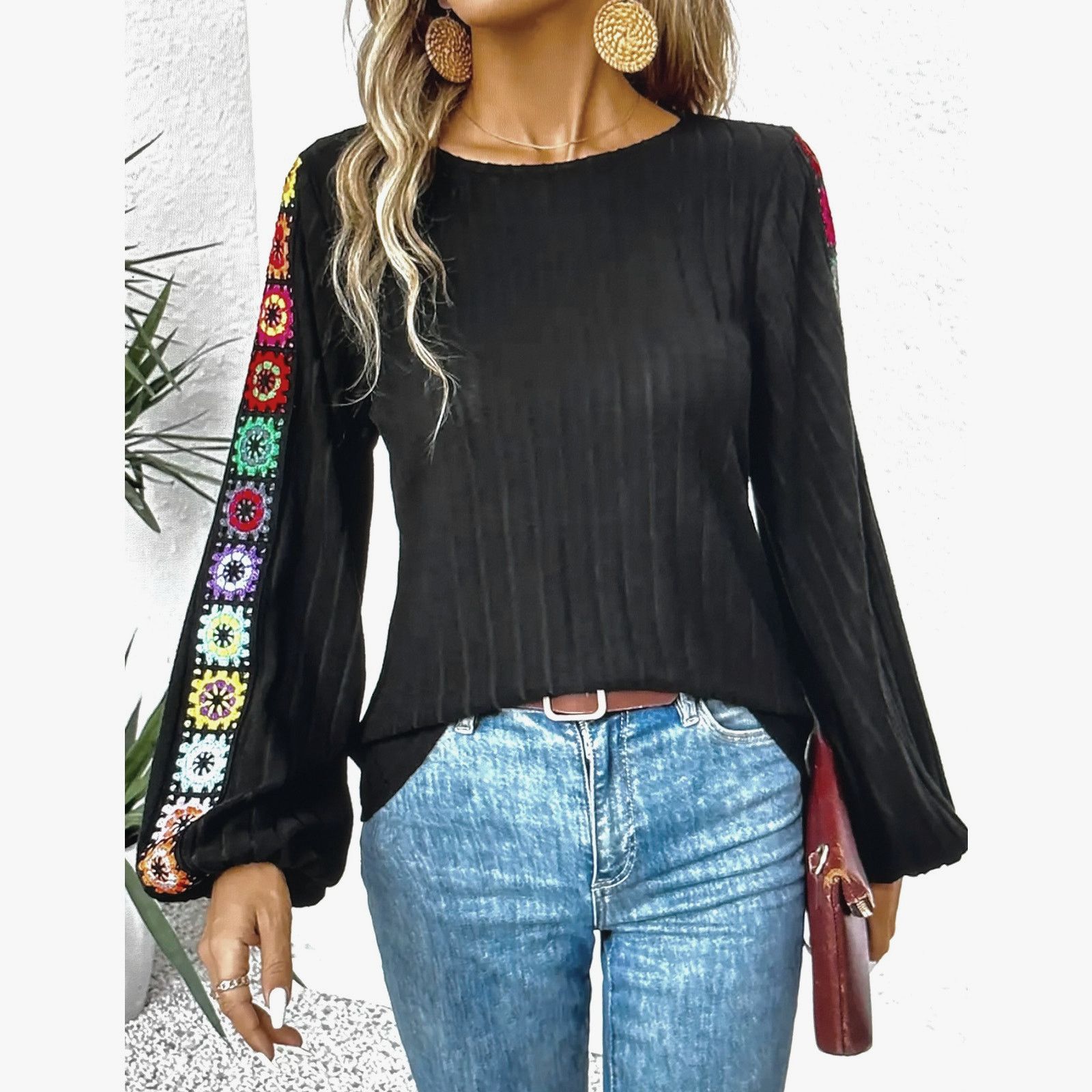 Other Floral Embroidered Retro Long Sleeve Black Multi M (06) Size M / US 6-8 / IT 42-44 - 5 Thumbnail