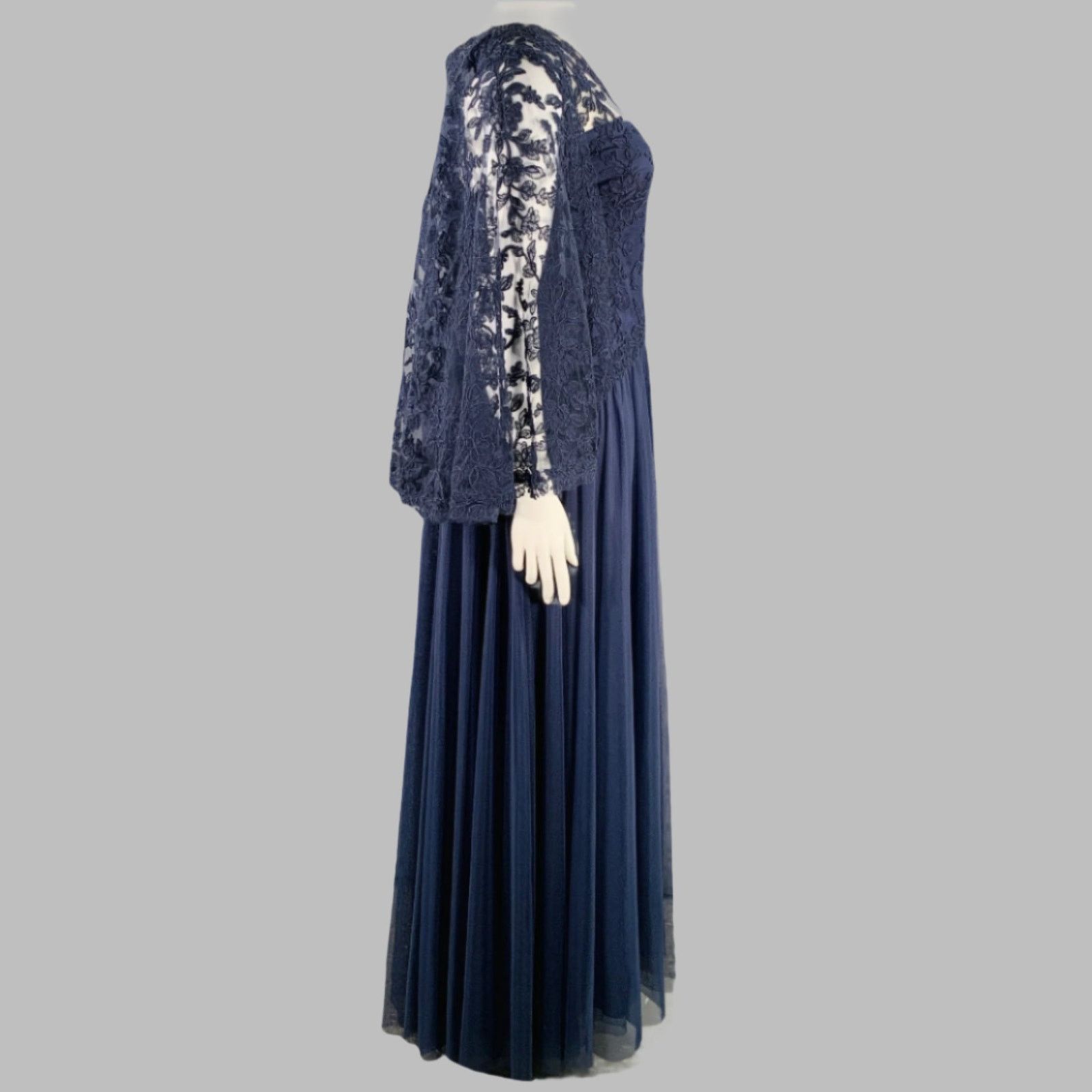 Tadashi Shoji Navy Nude Polyester Blend Lace Capelet Gown/Evening Wear Size XXL / US 16-18 / IT 52-54 - 3 Thumbnail