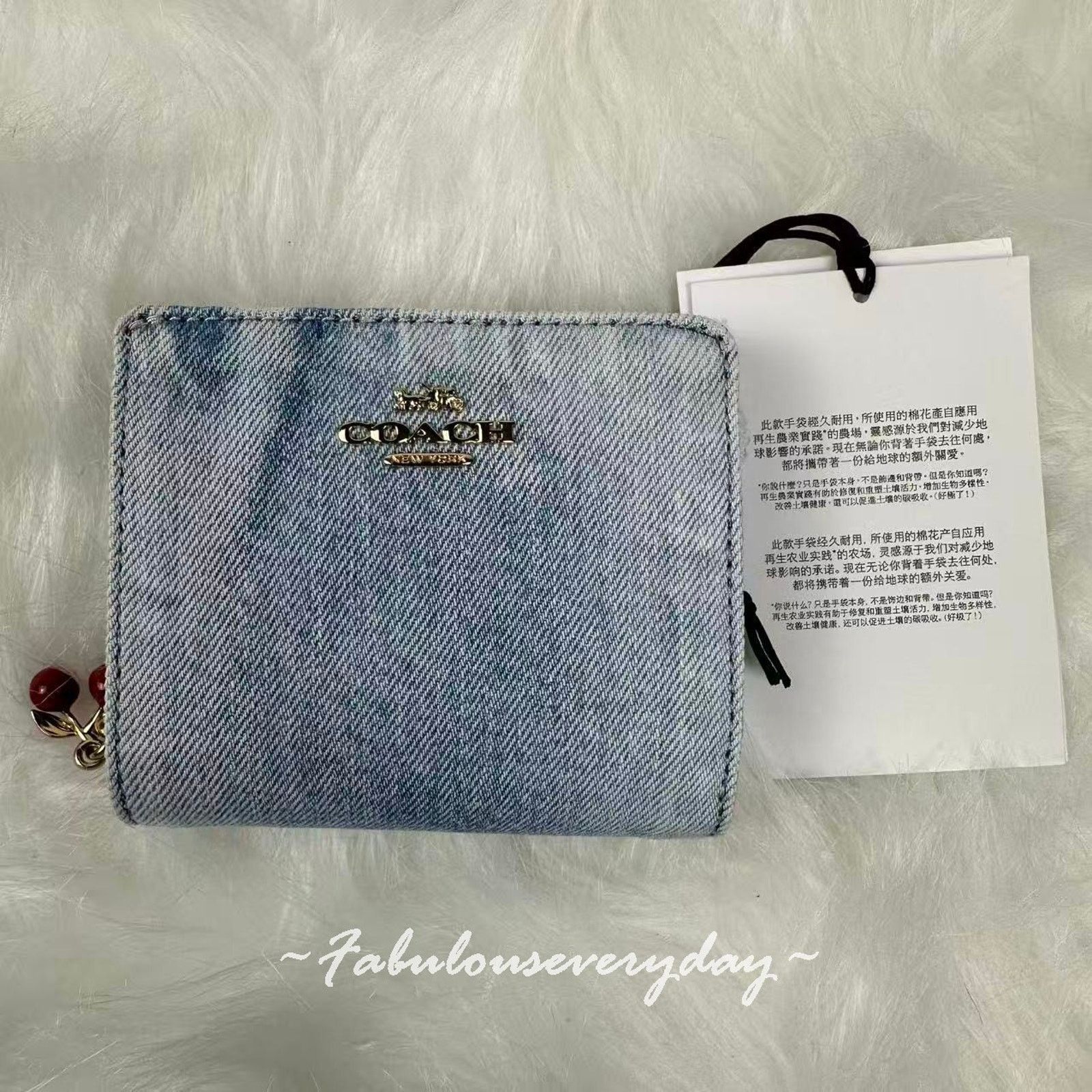 Coach Coach Snap Wallet Loved Denim Cherry Charm Gold/Light Indigo Size ONE SIZE - 2 Thumbnail
