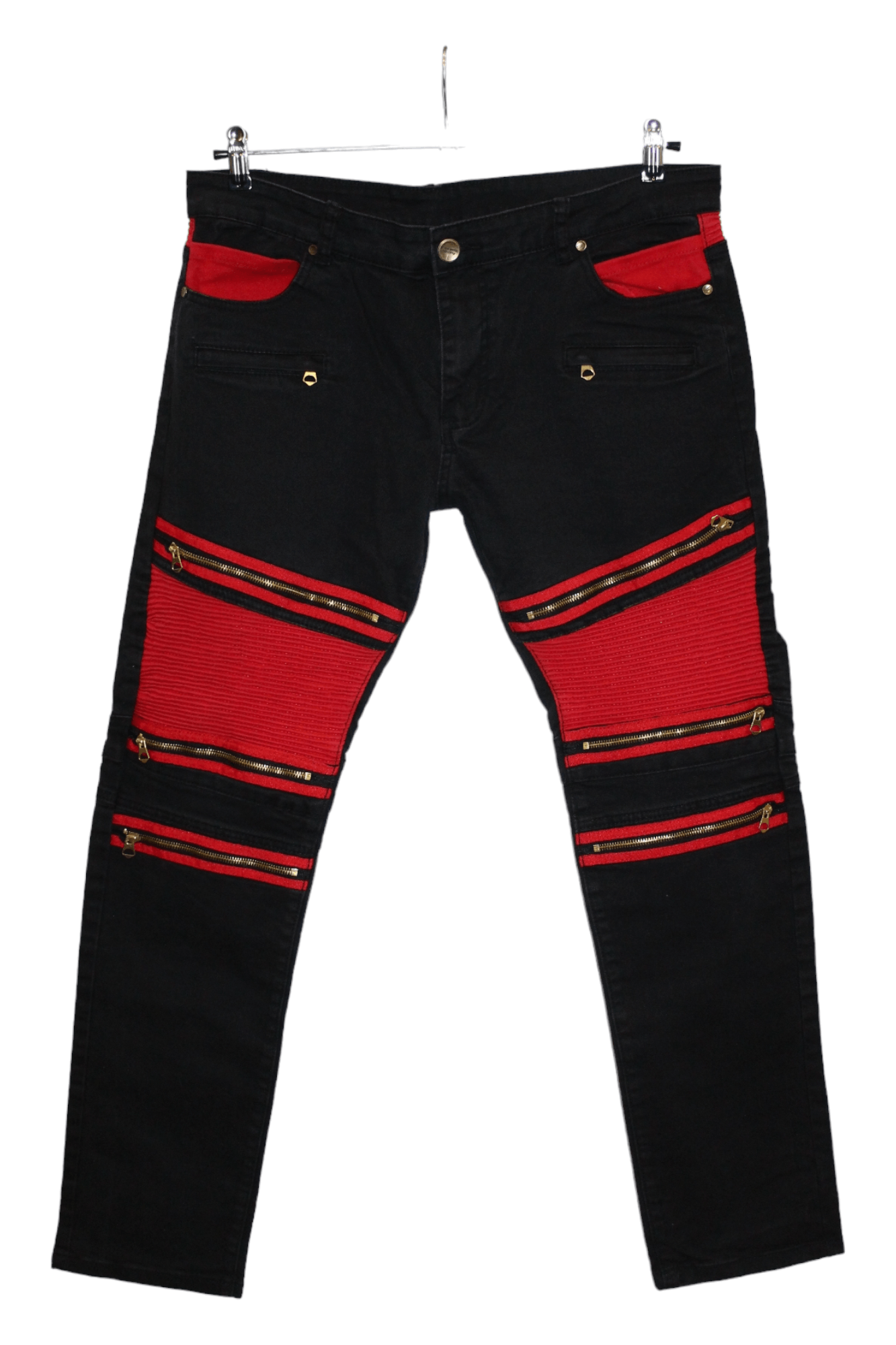 image of Beauty Beast x Biker Jeans Biepa Paris Stictched Multizipper Stretch Skinny Biker Jeans in Black (S